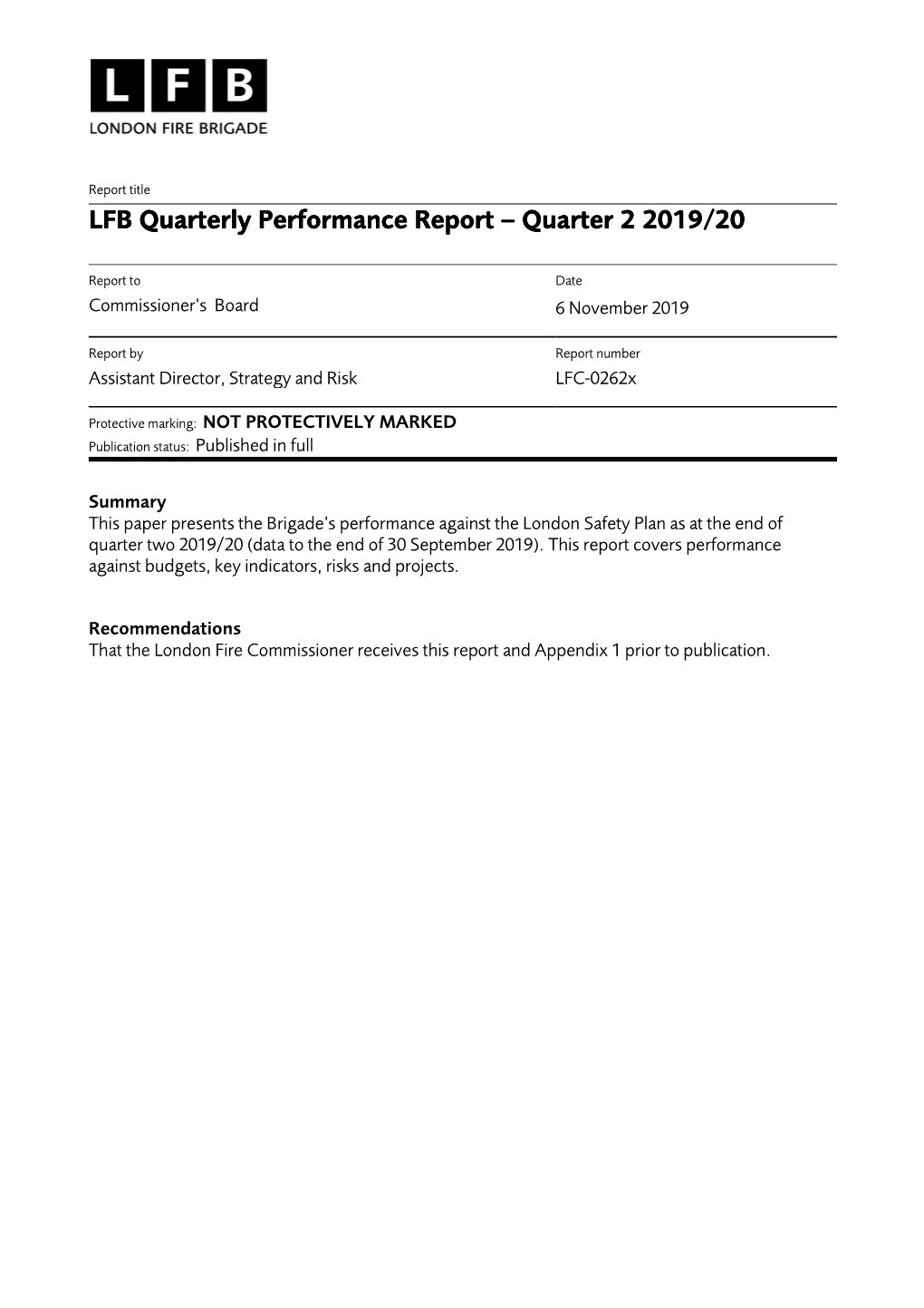 LFB Quarterly Performance Report Uarterly