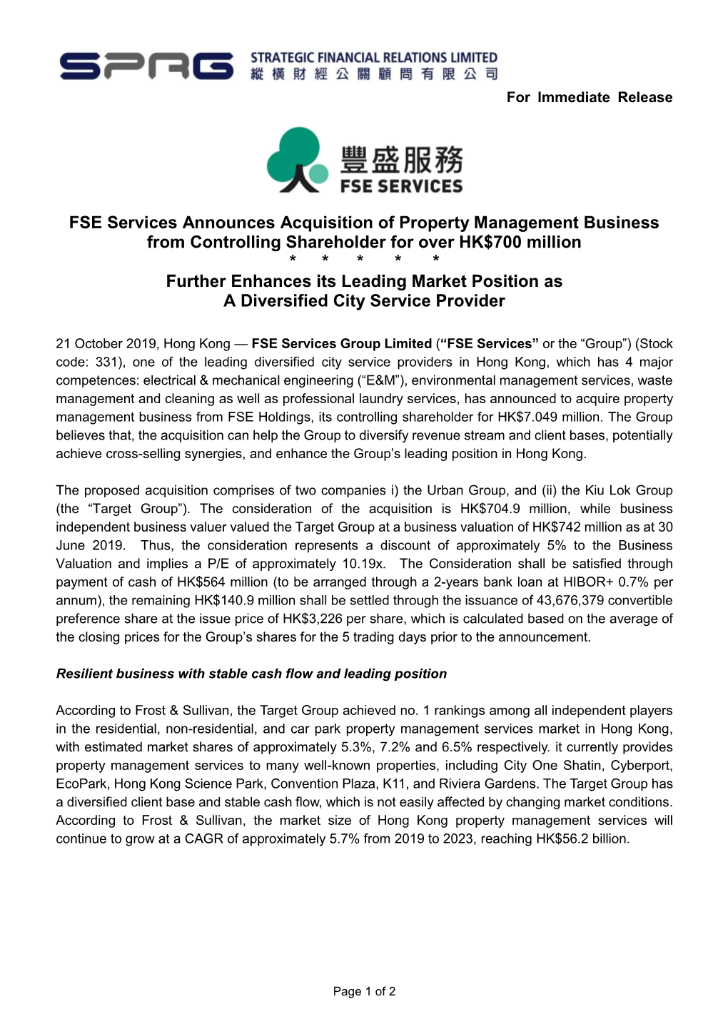 FSE Services Announces Acquisition of Property Management Business