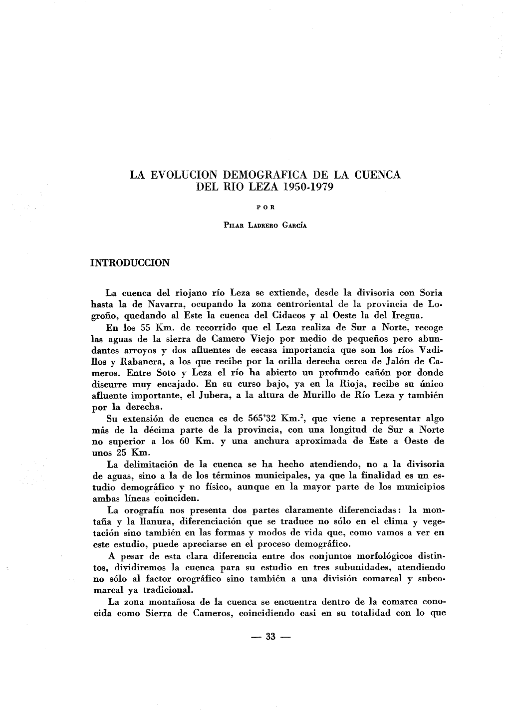 La Evolucion Demografica De La Cuenca Del Rio Leza 1950-1979