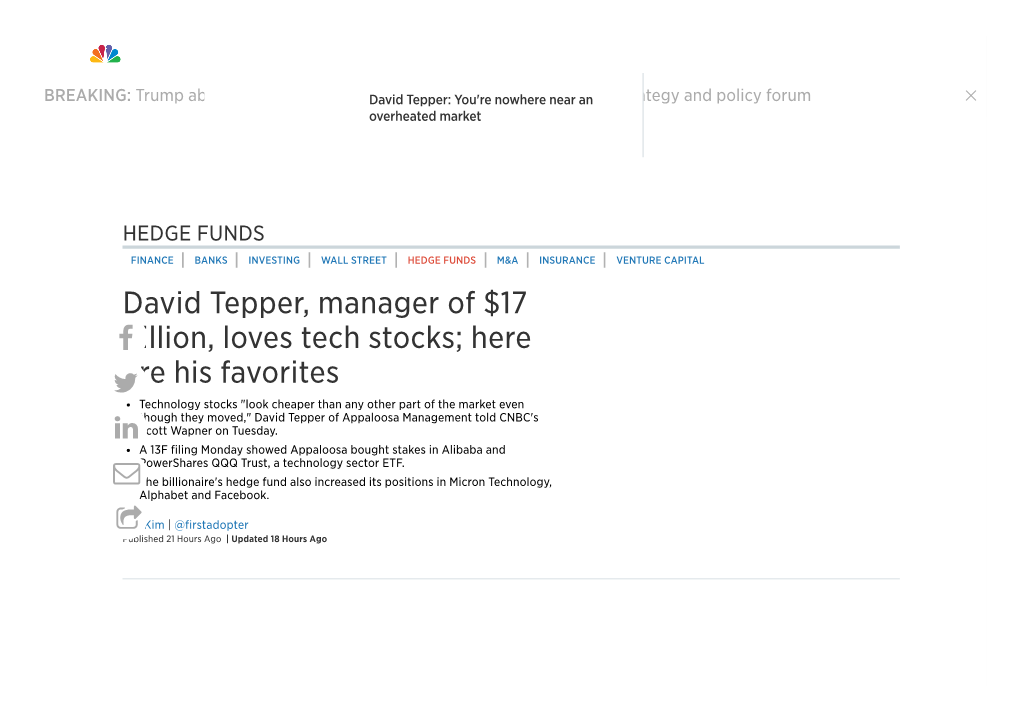 David Tepper, Manager of $17 Billion, Loves Tech Stocks