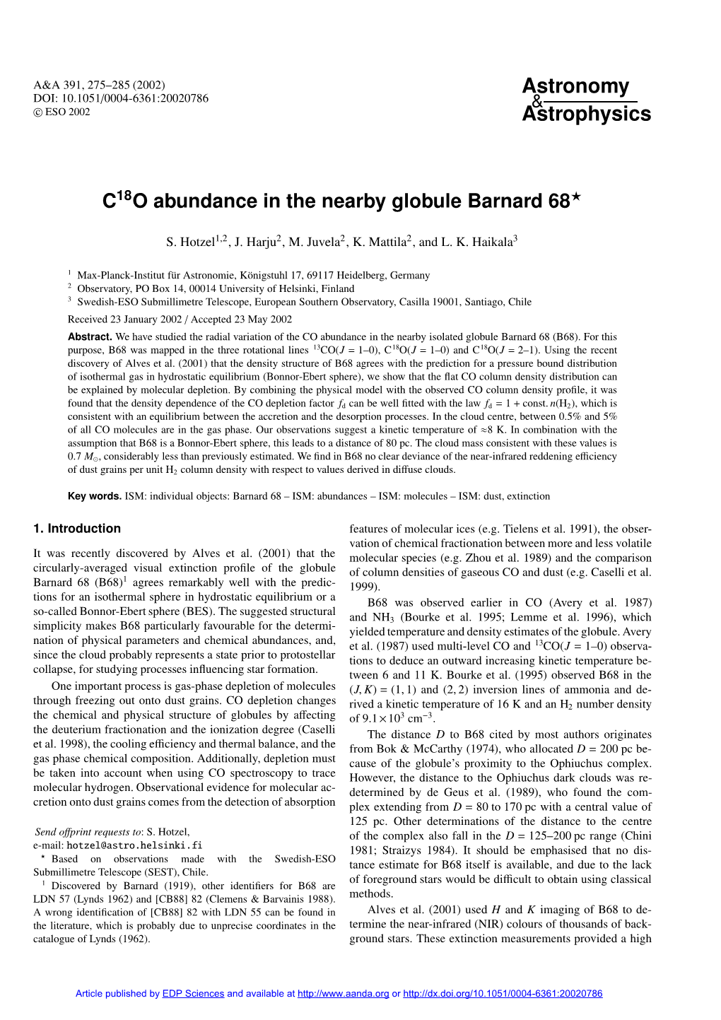 O Abundance in the Nearby Globule Barnard 68?