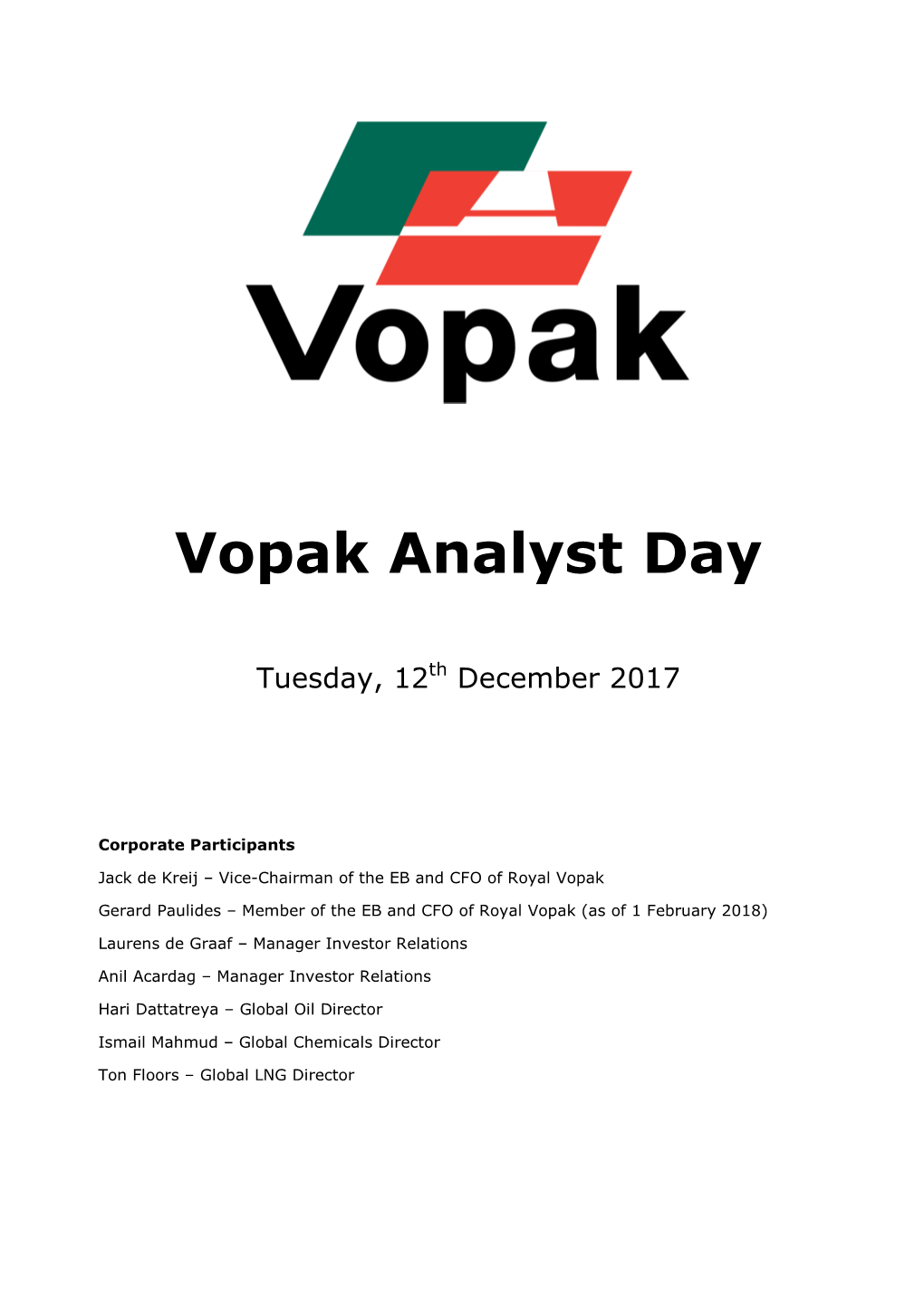 Vopak Analyst Day