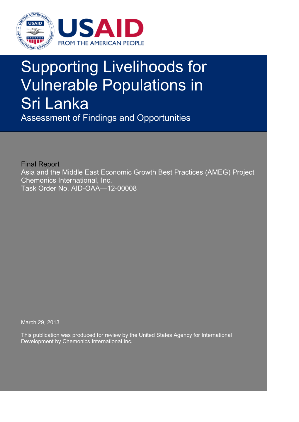 Supporting Livelihoods for Vulnerable Populations in Sri Lanka