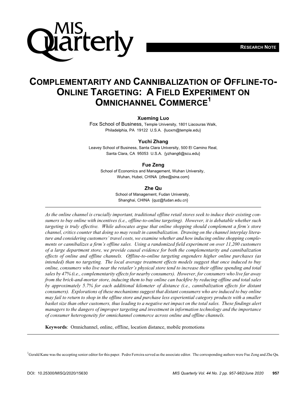 Complementarity and Cannibalization of Offline-To-Online Targeting