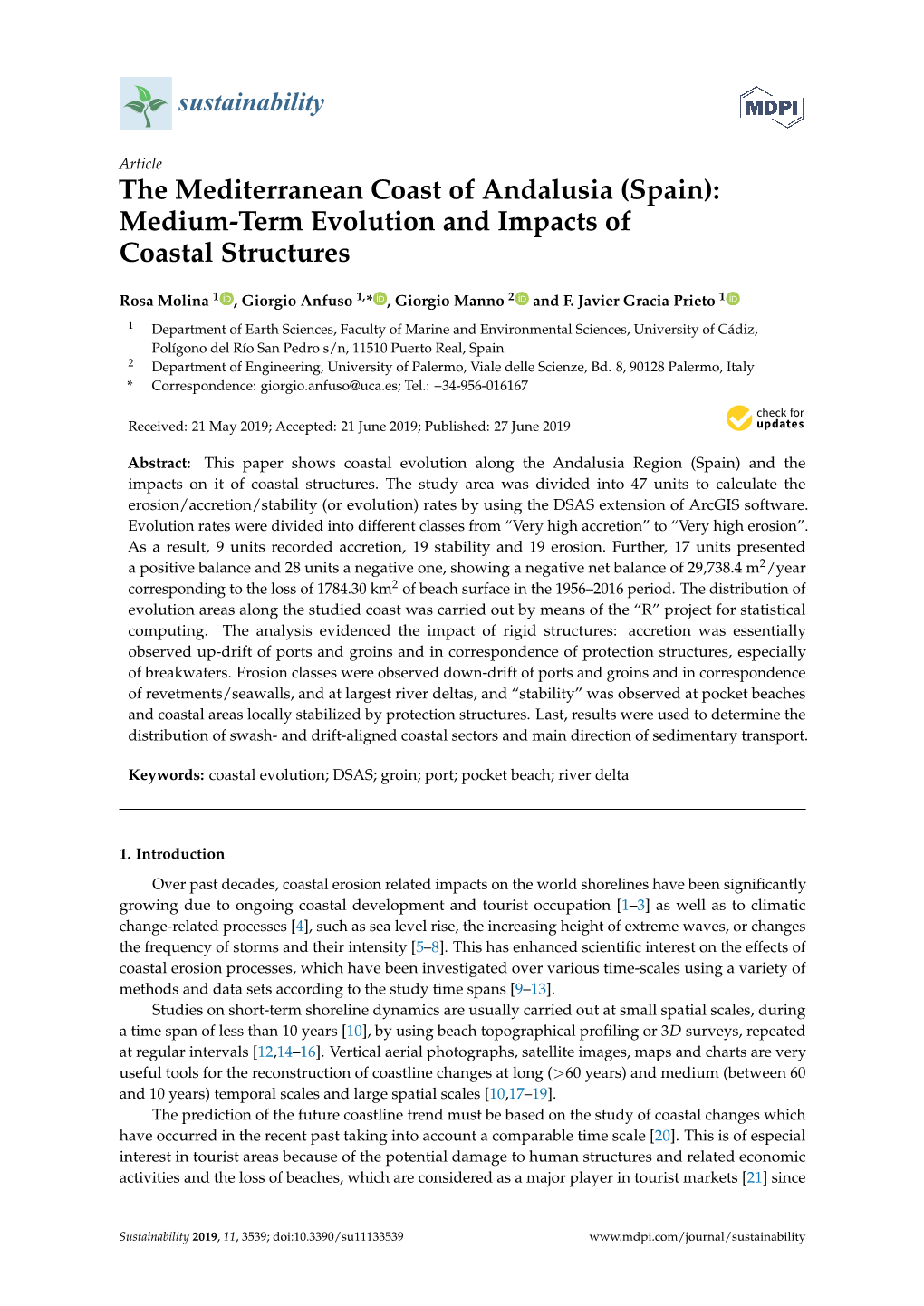 The Mediterranean Coast of Andalusia (Spain): Medium-Term Evolution and Impacts of Coastal Structures