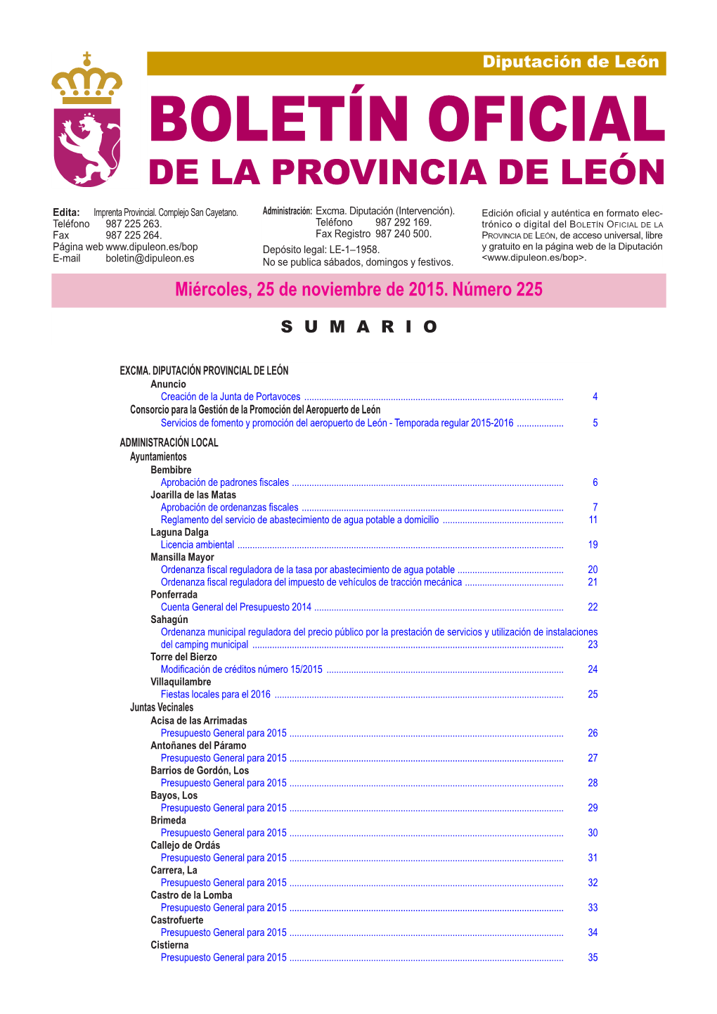 BOLETÍN OFICIAL DE LA PROVINCIA DE LEÓN Edita: Imprenta Provincial