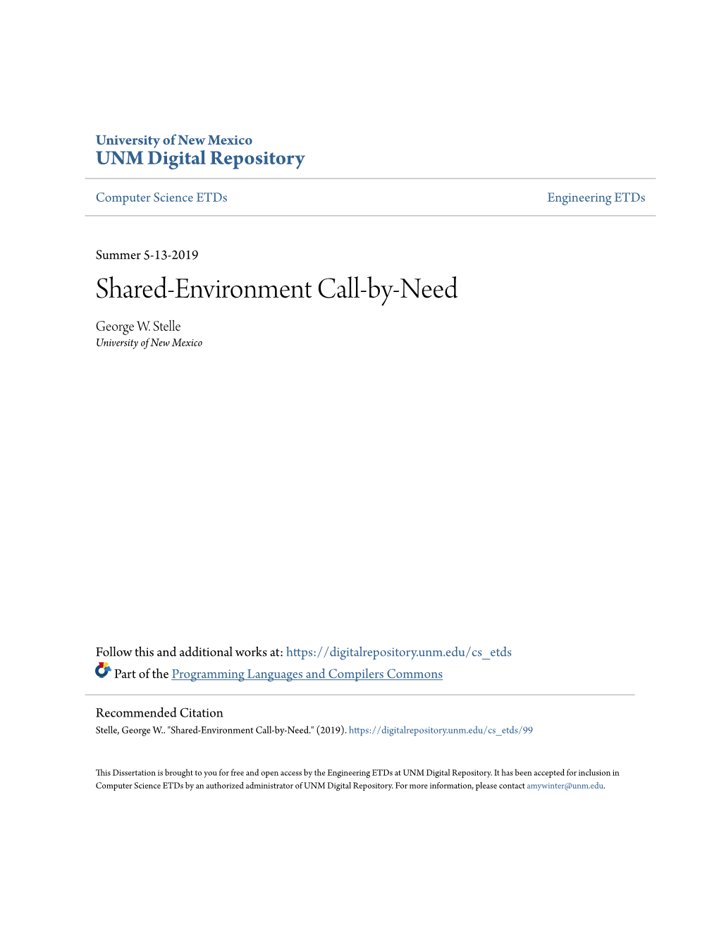 Shared-Environment Call-By-Need George W