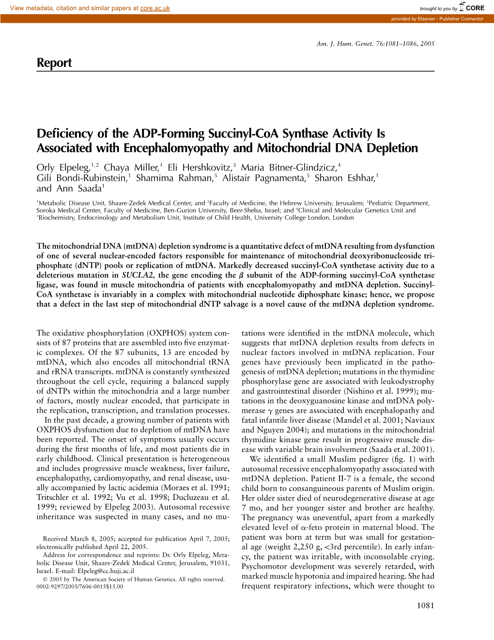 Report Deficiency of the ADP-Forming Succinyl-Coa
