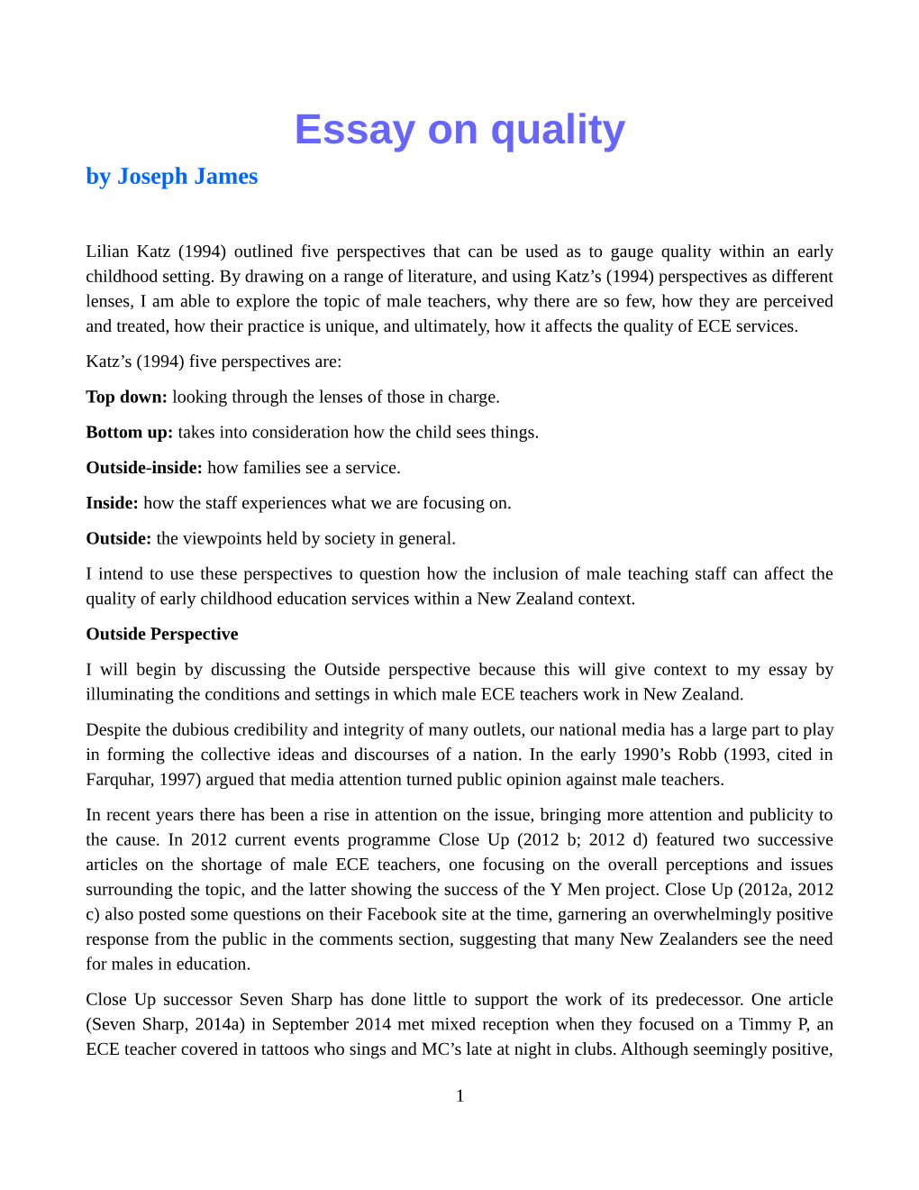 Essay on Quality by Joseph James