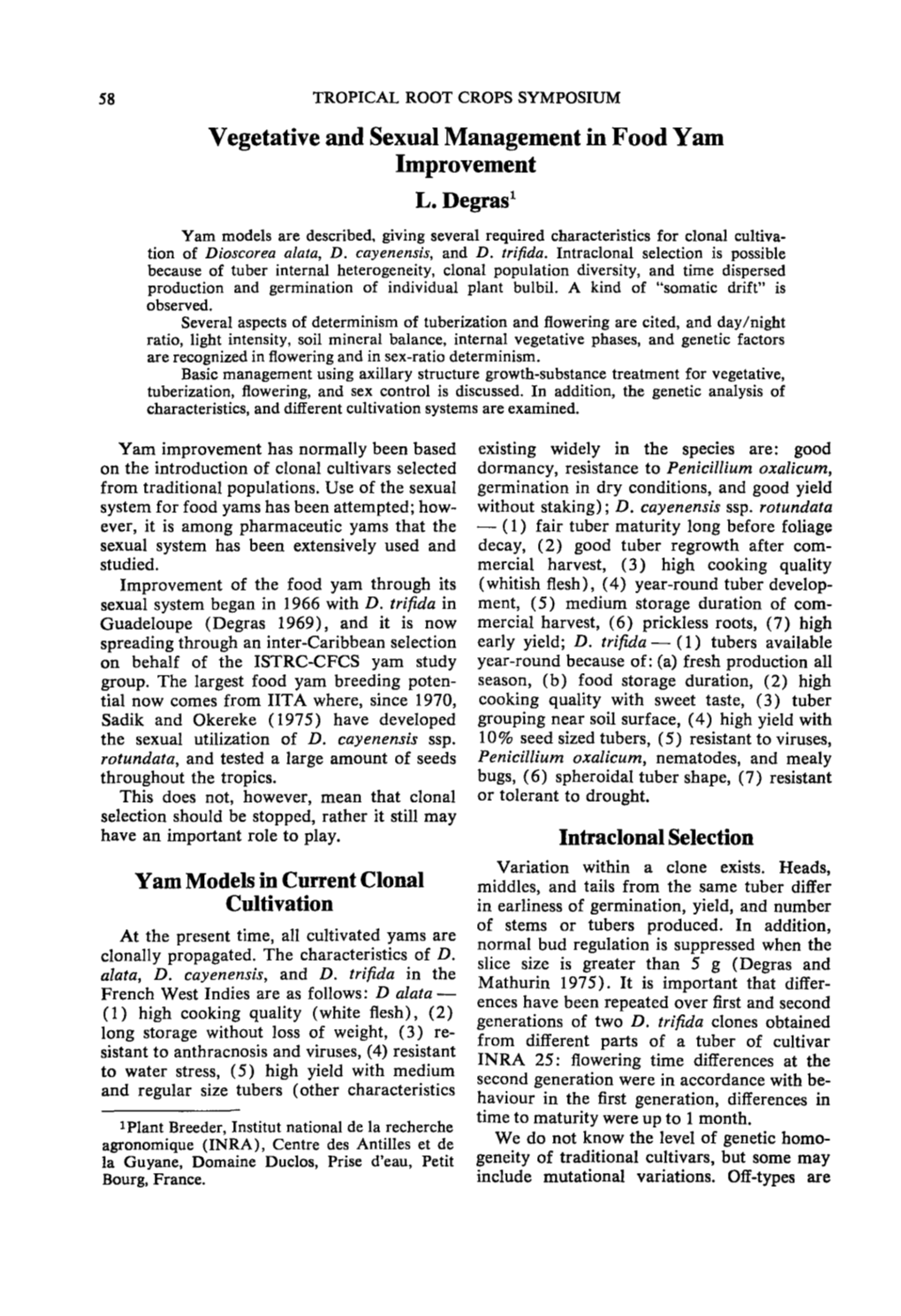 Vegetative and Sexual Management in Food Yam Improvement L