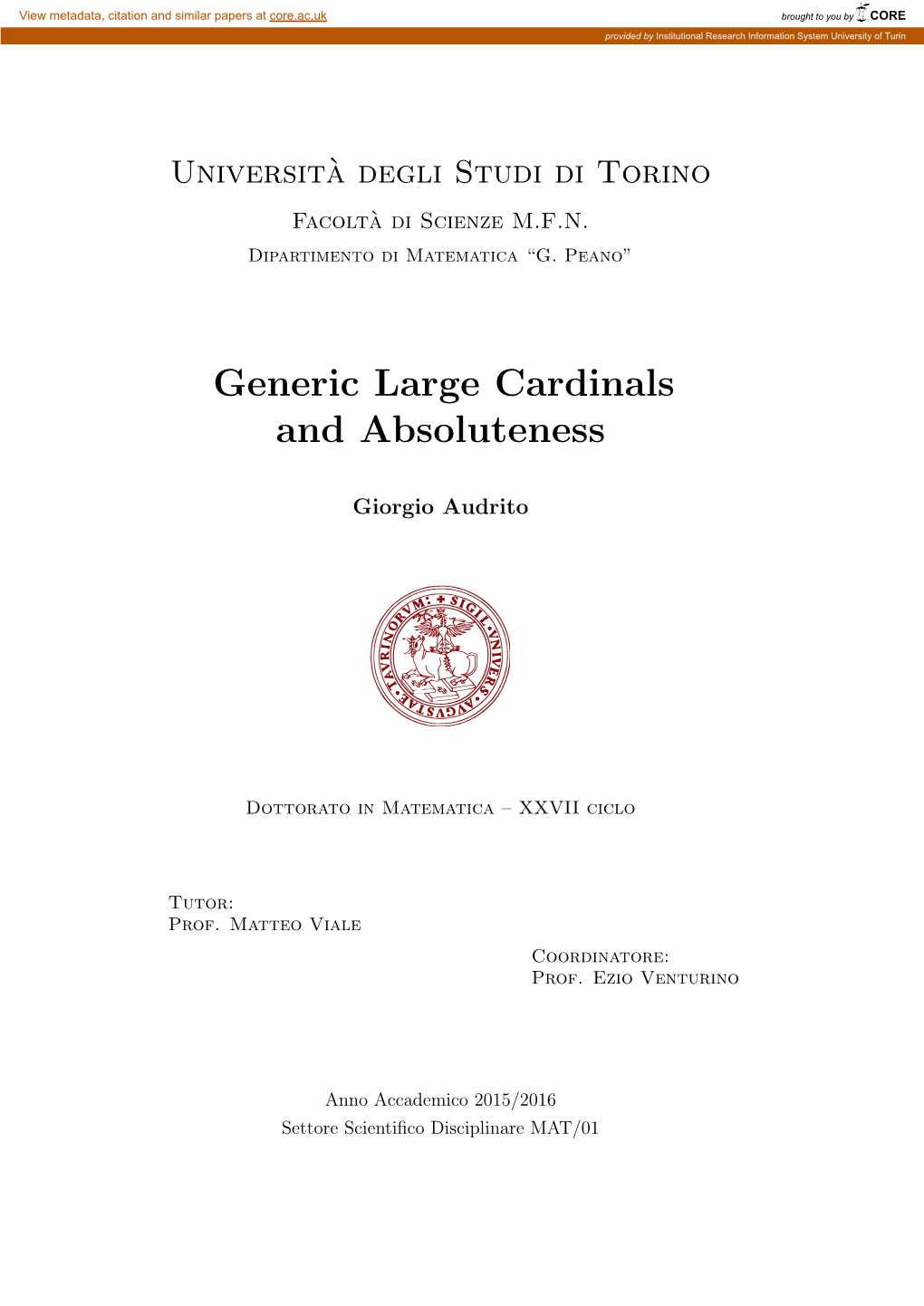 Generic Large Cardinals and Absoluteness