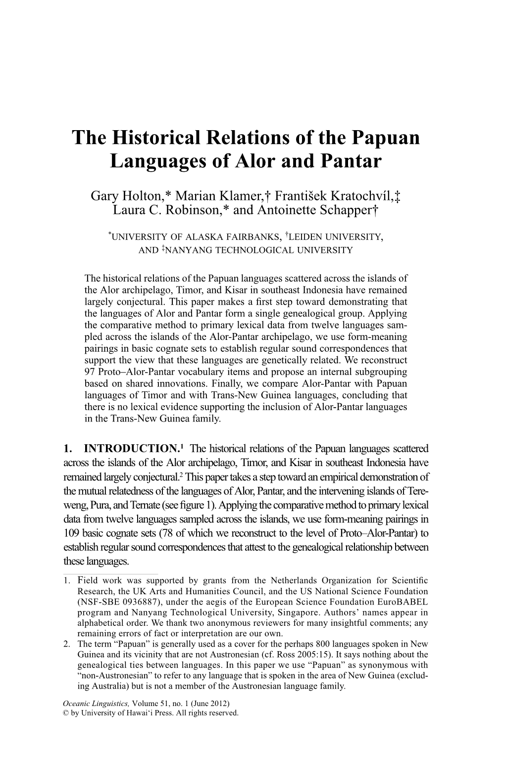 The Historical Relations of the Papuan Languages of Alor and Pantar