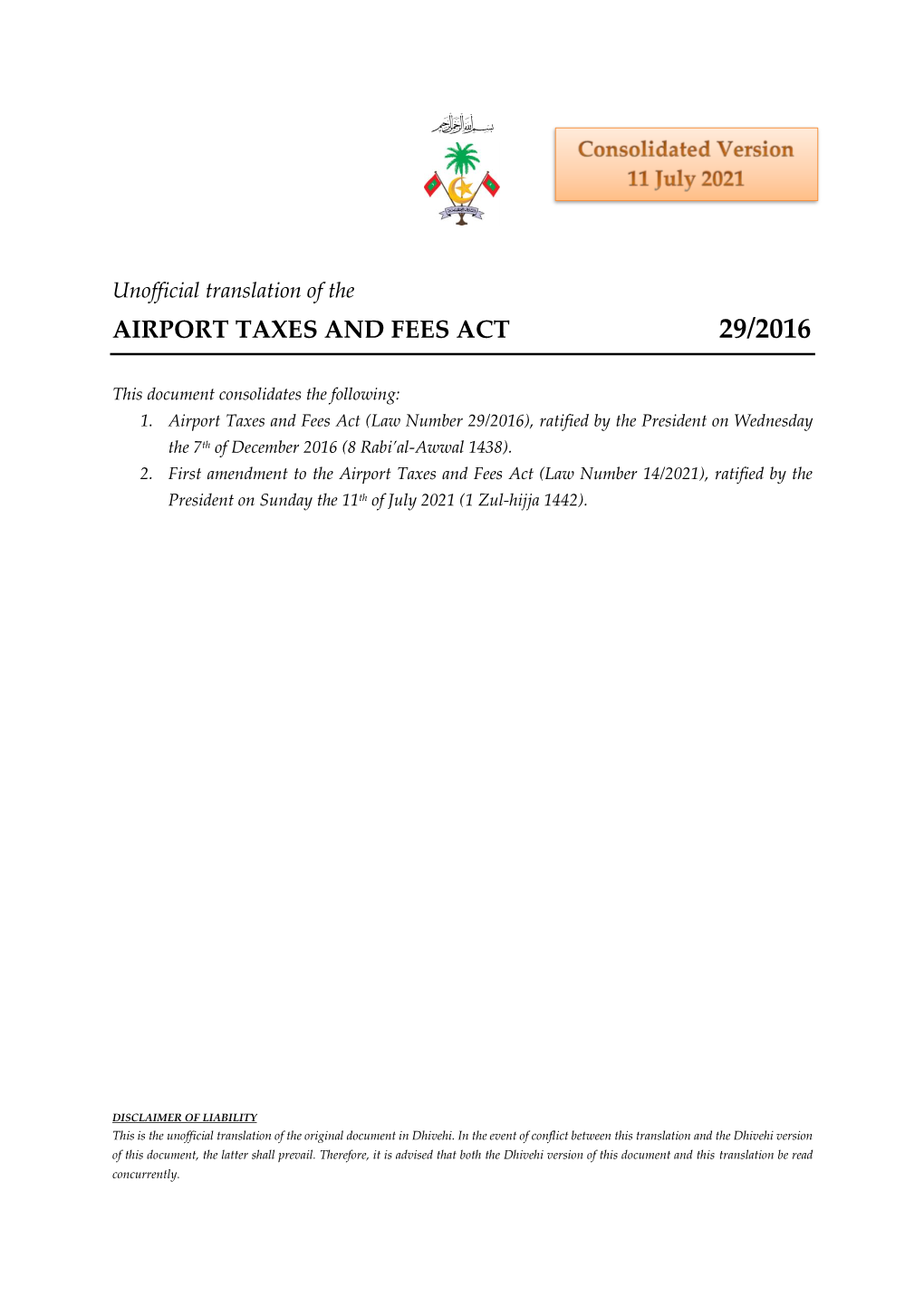 Airport Taxes and Fees Act (Consolidated)