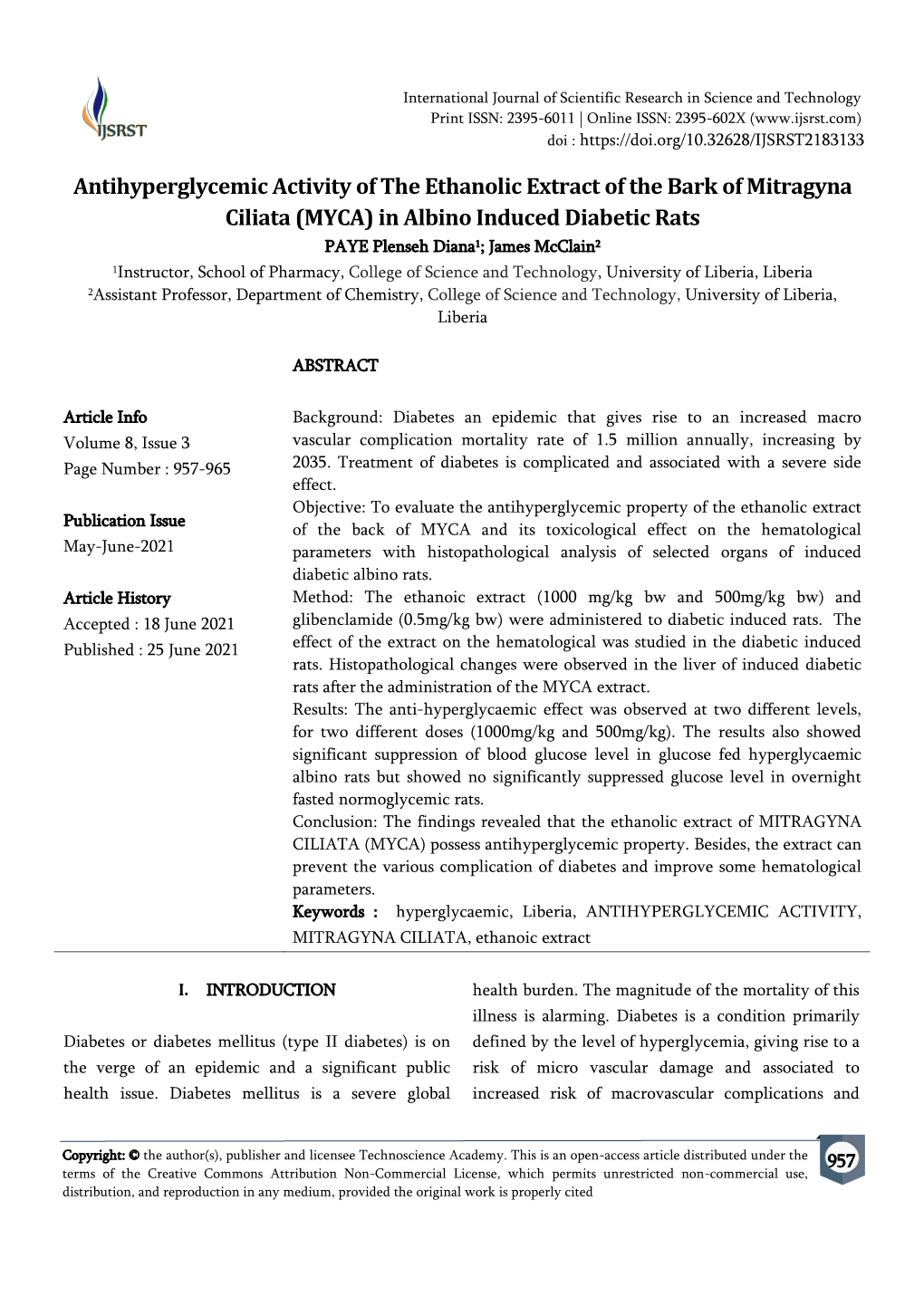 Antihyperglycemic Activity of the Ethanolic Extract of the Bark of Mitragyna Ciliata