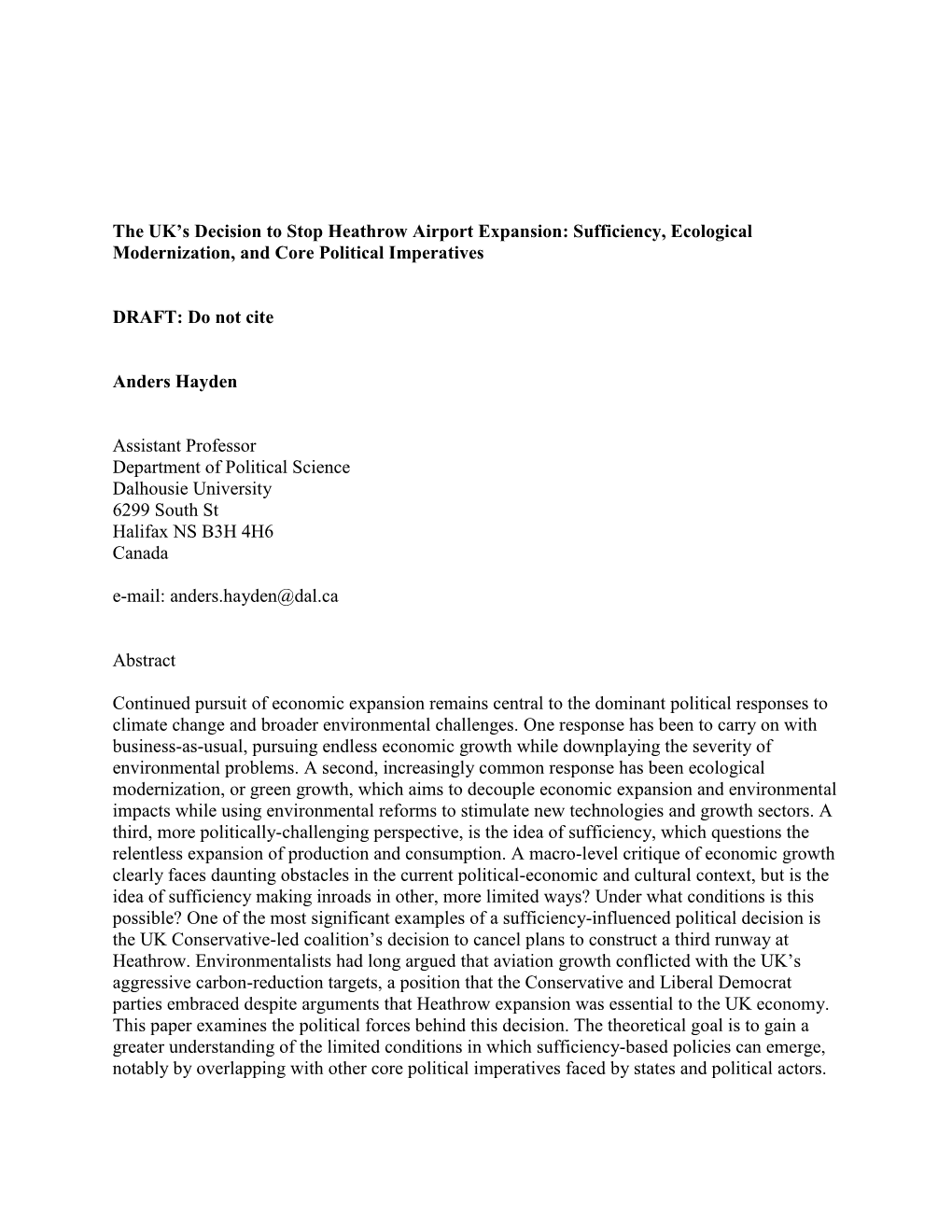 The UK's Decision to Stop Heathrow Airport Expansion: Sufficiency