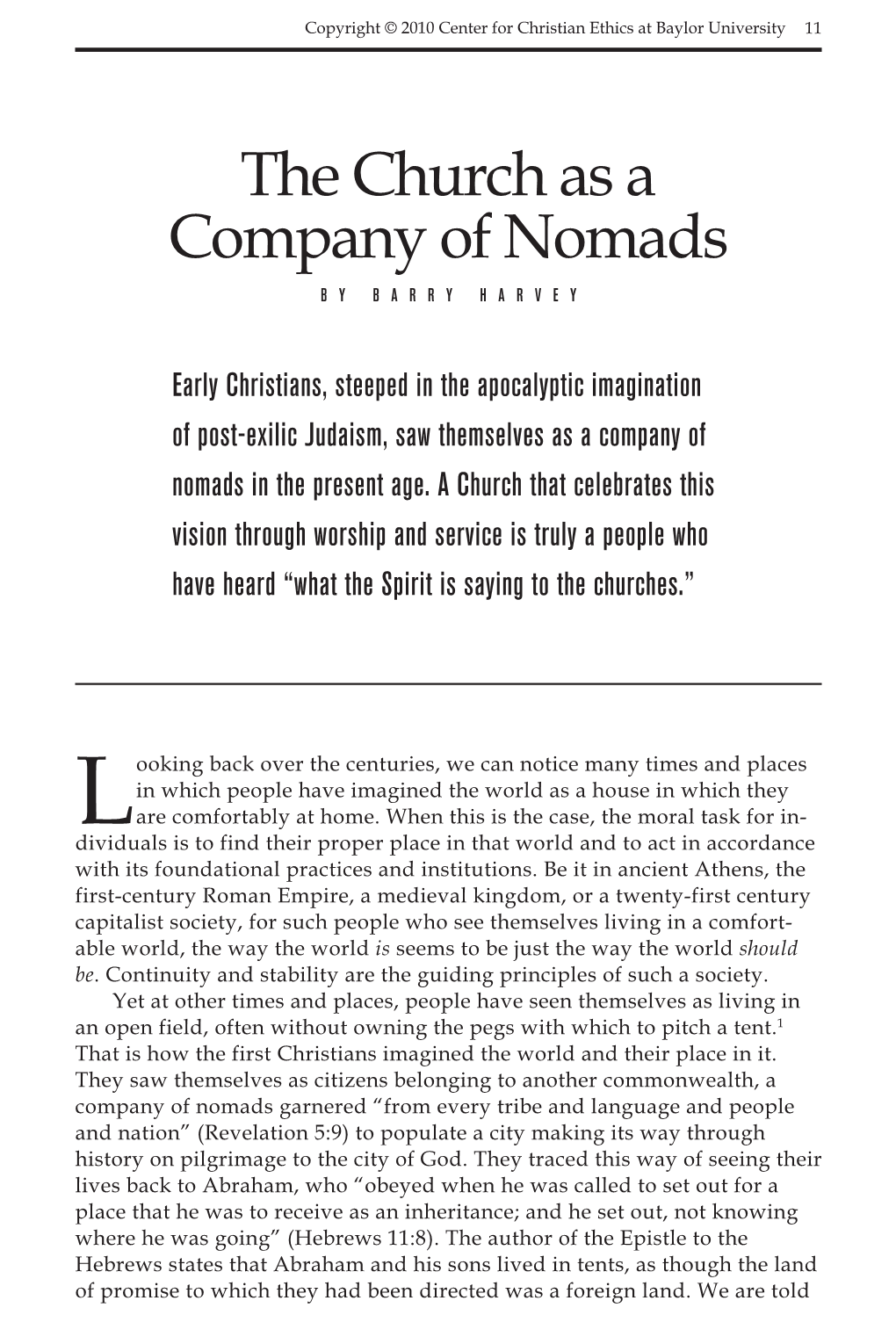 The Church As a Company of Nomads by Barry Harvey