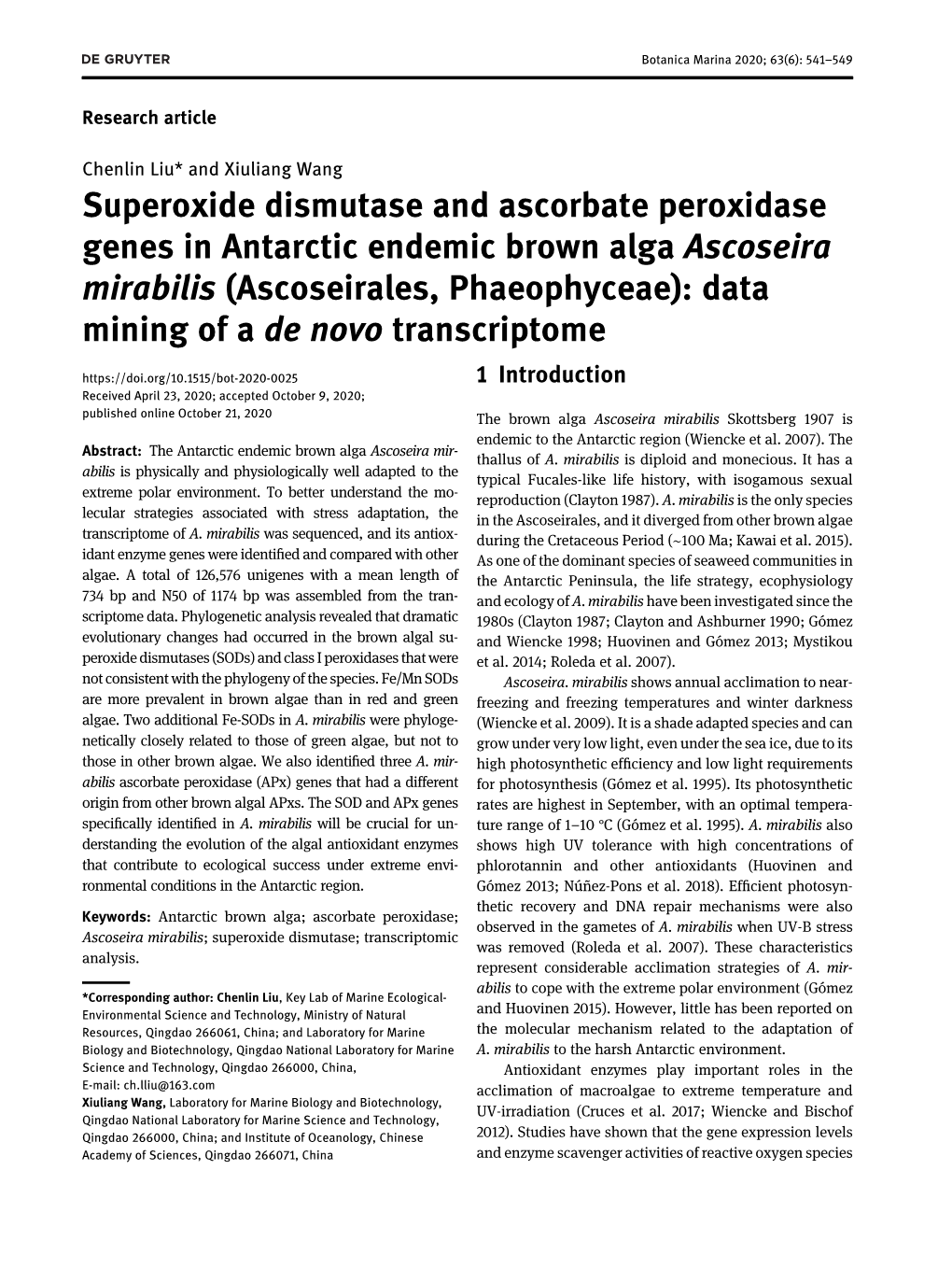 Superoxide Dismutase and Ascorbate Peroxidase Genes in Antarctic