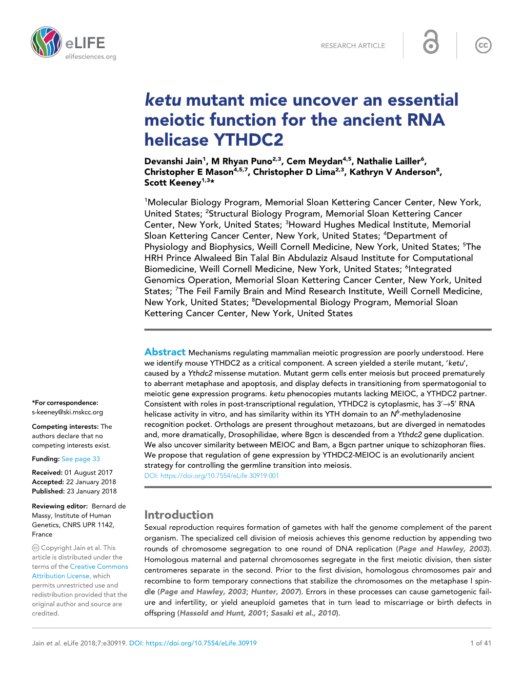 Ketu Mutant Mice Uncover an Essential Meiotic Function for the Ancient