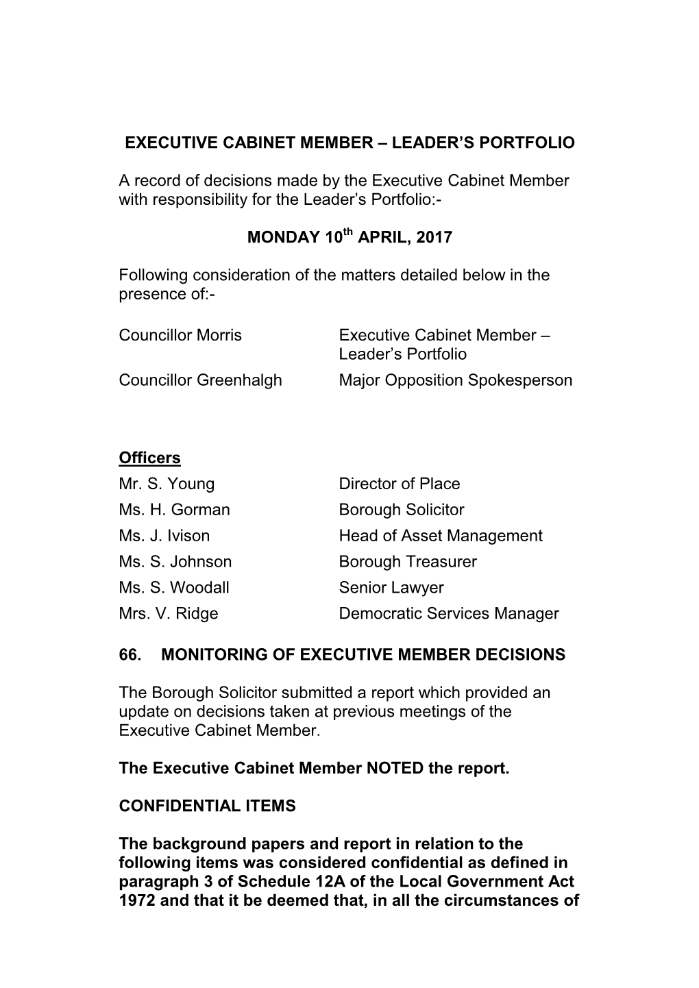 Executive Cabinet Member – Leader’S Portfolio