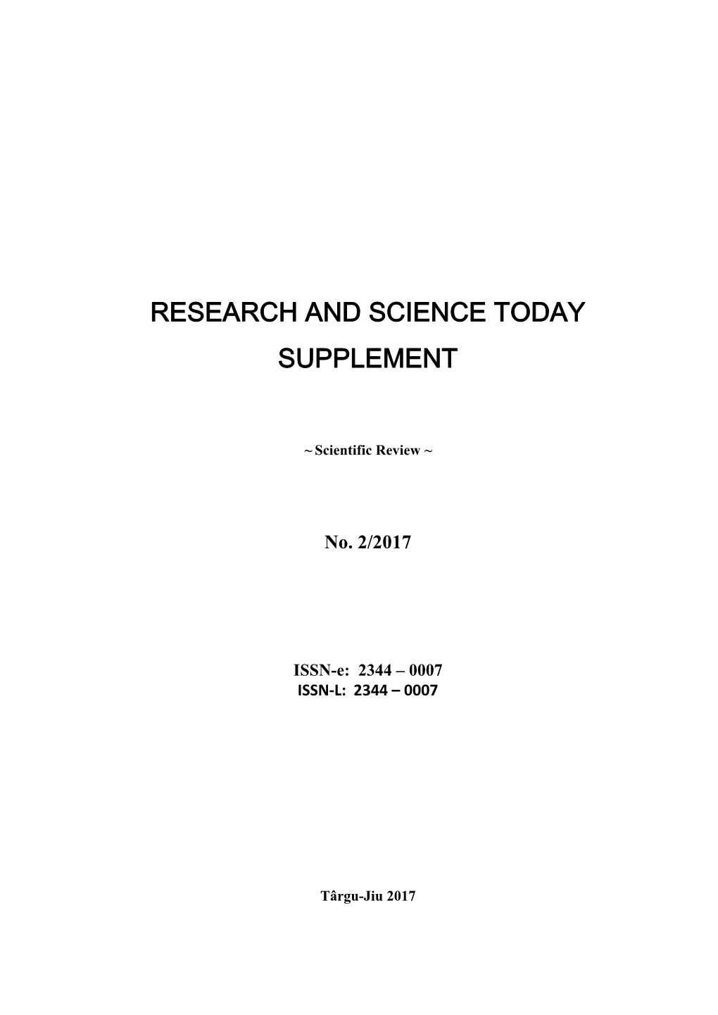 Research and Science Today Supplement No. 2/2017