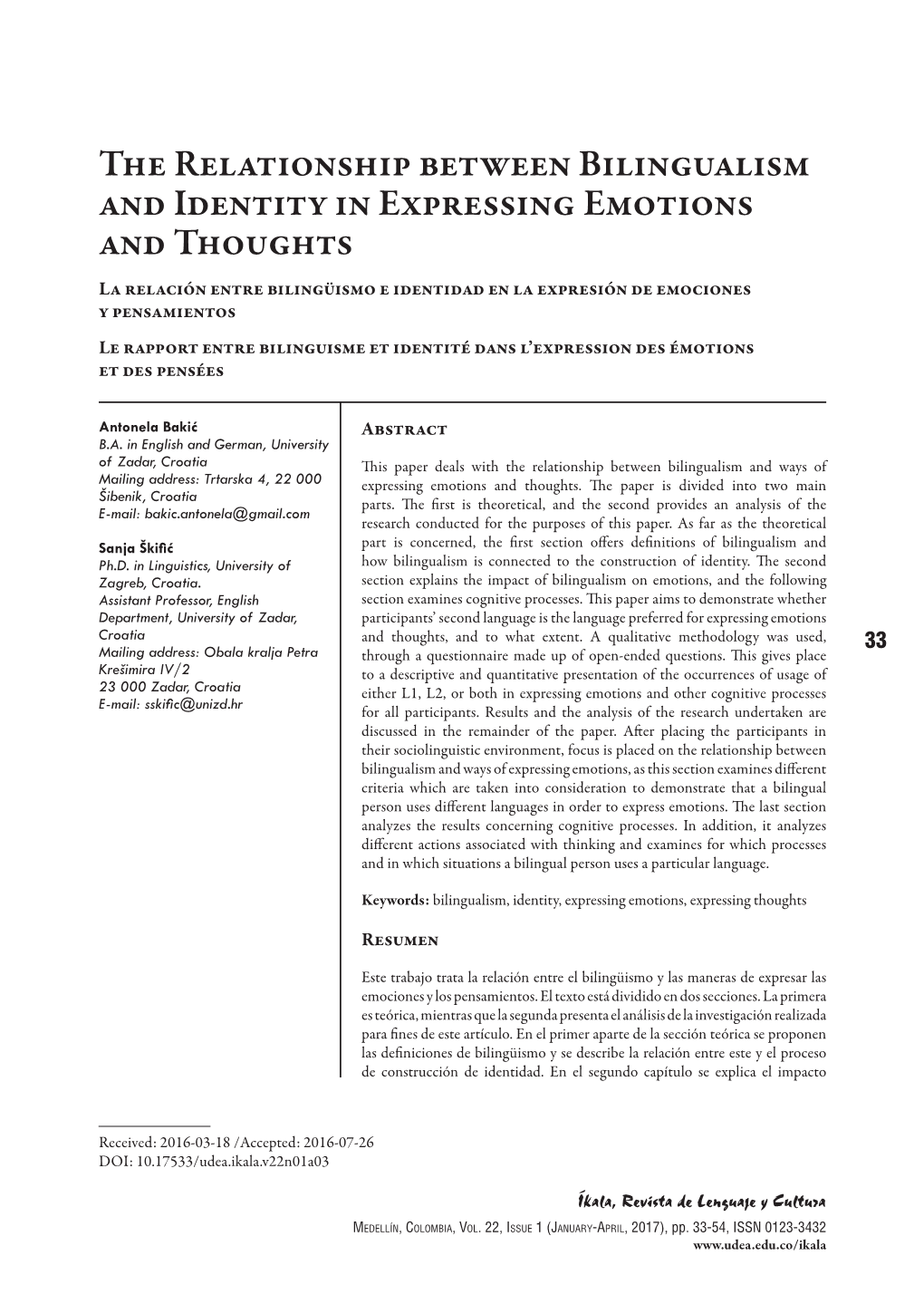 The Relationship Between Bilingualism and Identity in Expressing Emotions and Thoughts