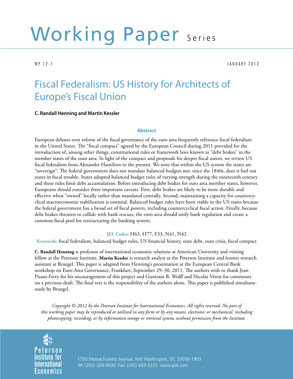 Fiscal Federalism: US History for Architects of Europe’S Fiscal Union