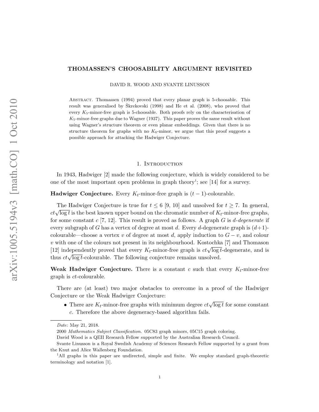 Thomassen's Choosability Argument Revisited