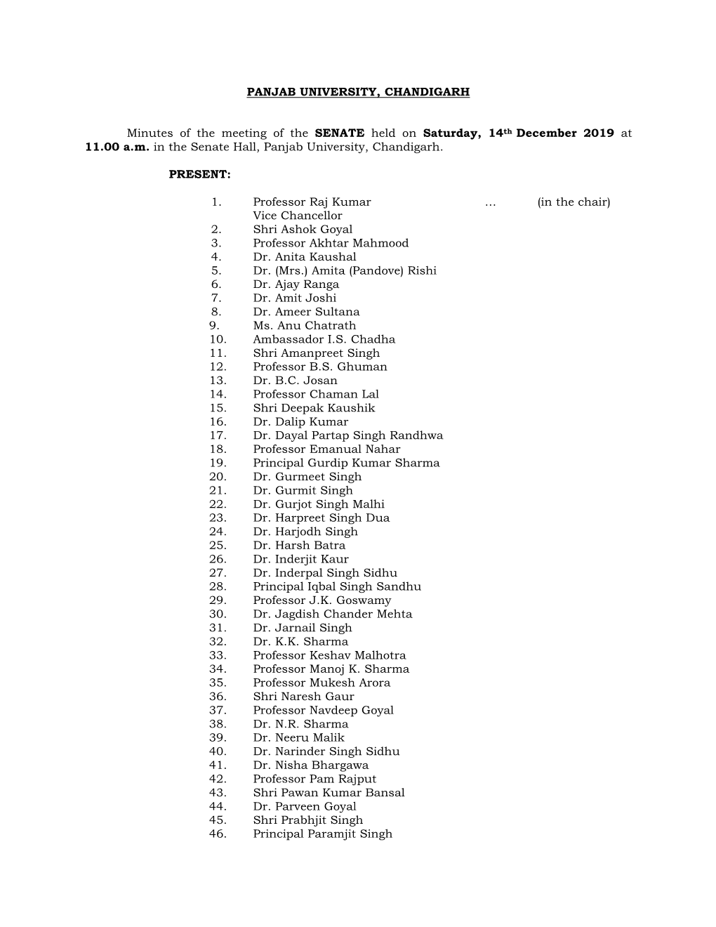 Senate Held on 14Th December 2019
