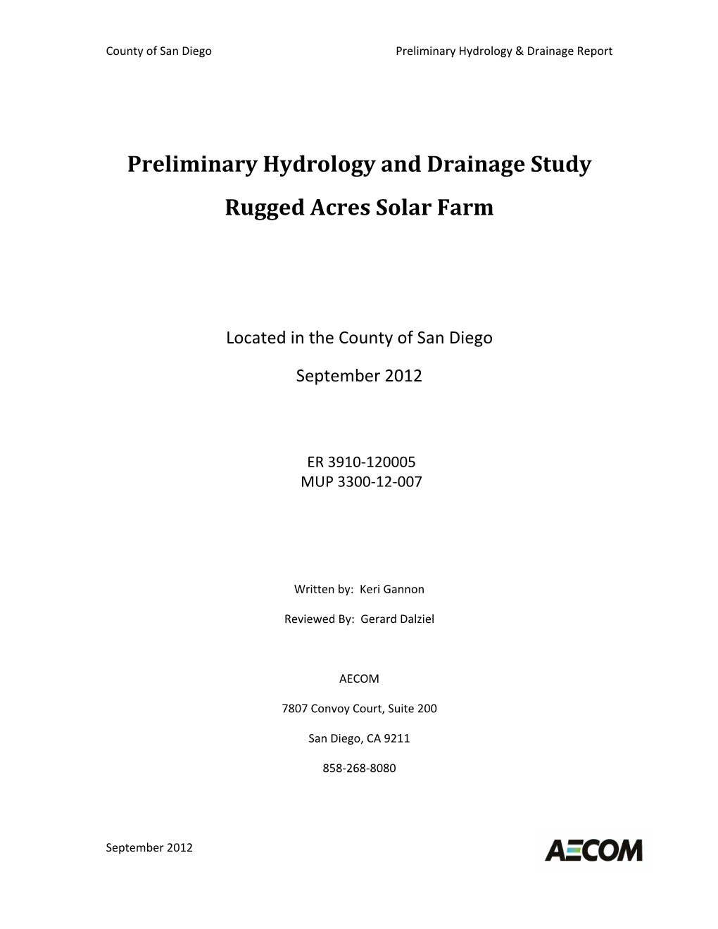 Preliminary Hydrology and Drainage Study Rugged Acres Solar Farm