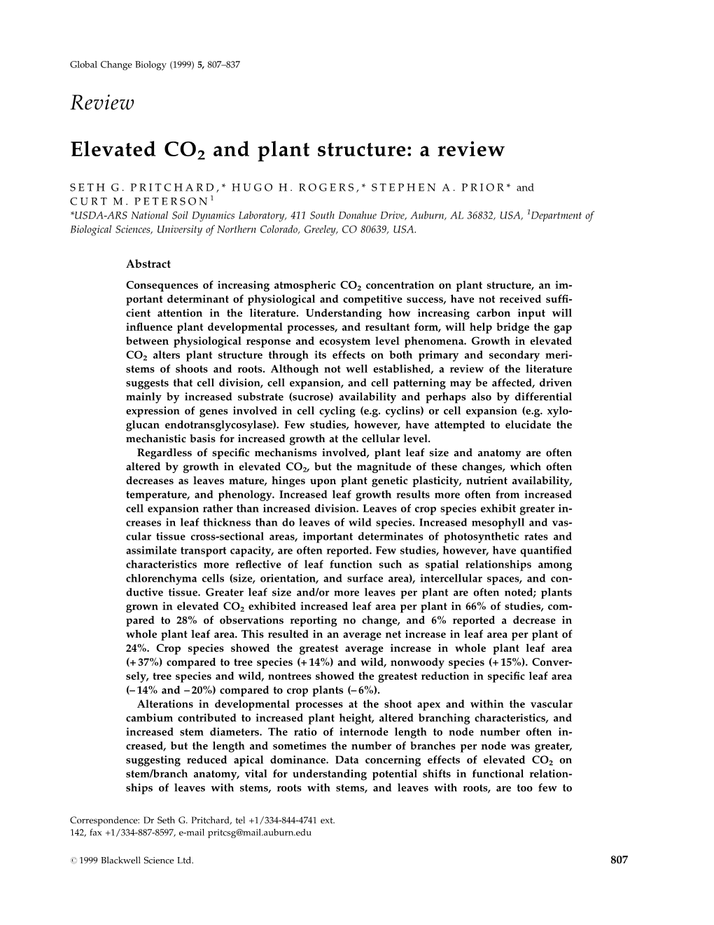 Elevated CO2 and Plant Structure: a Review