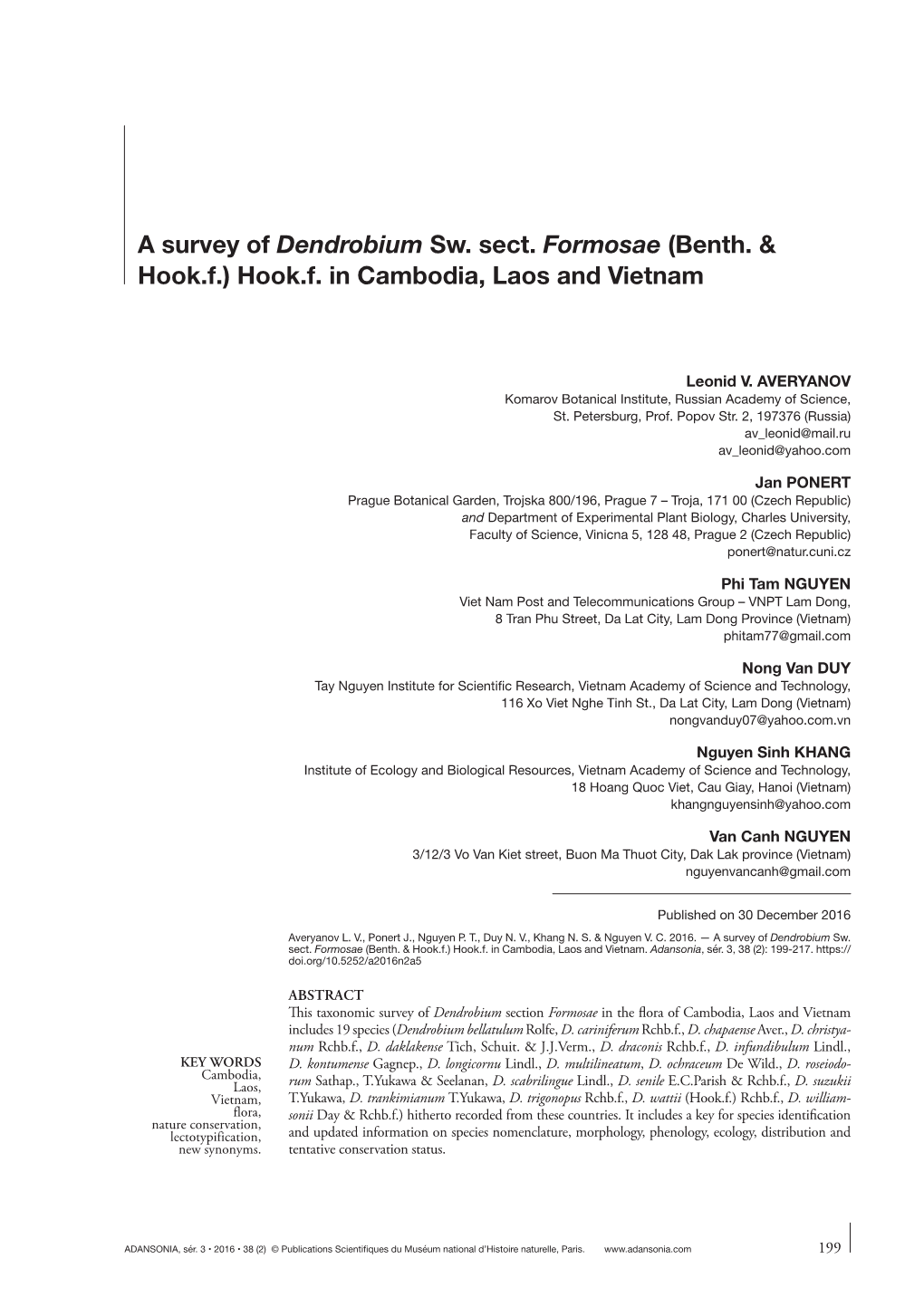 A Survey of Dendrobium Sw. Sect. Formosae (Benth. & Hook.F.)