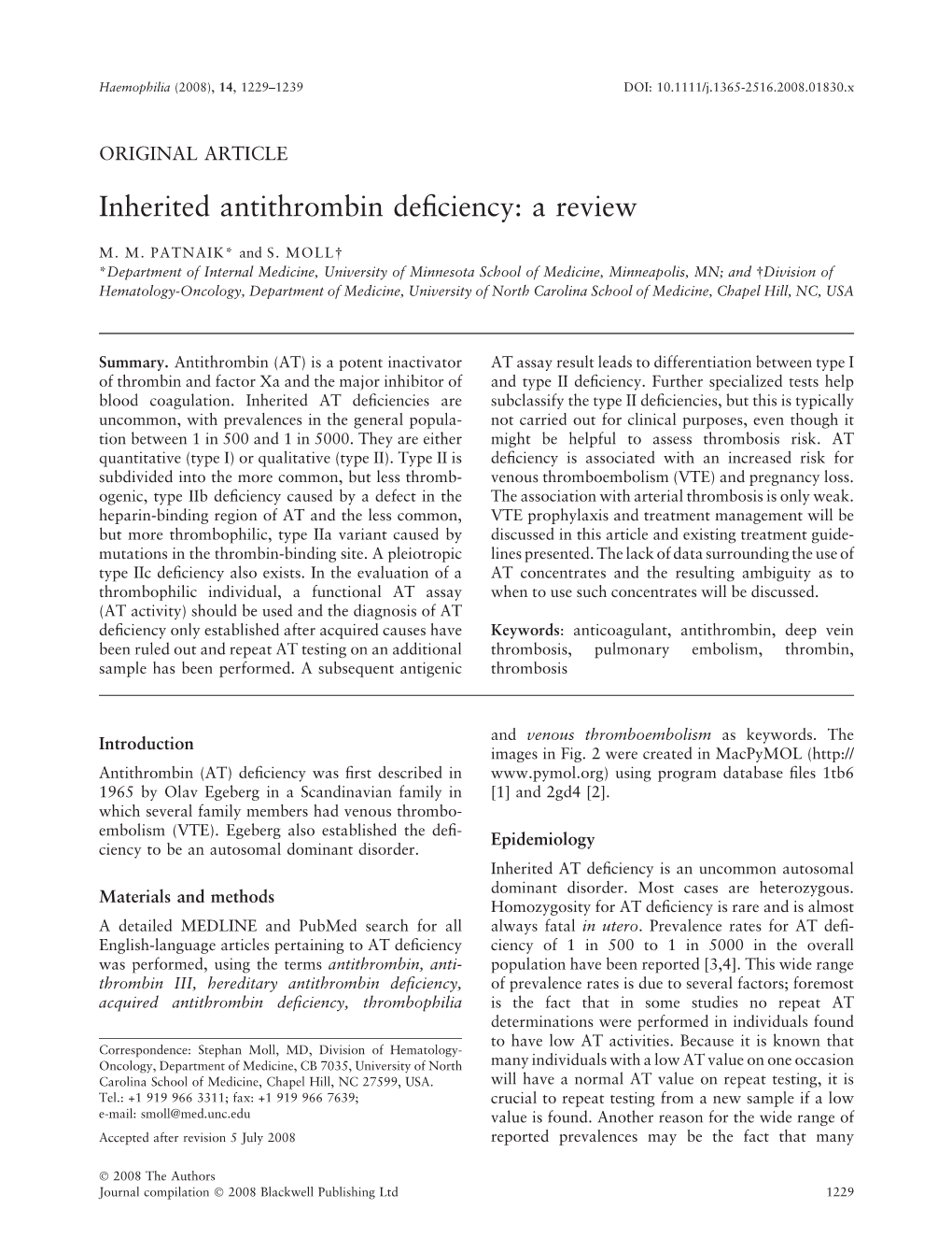 Inherited Antithrombin Deficiency