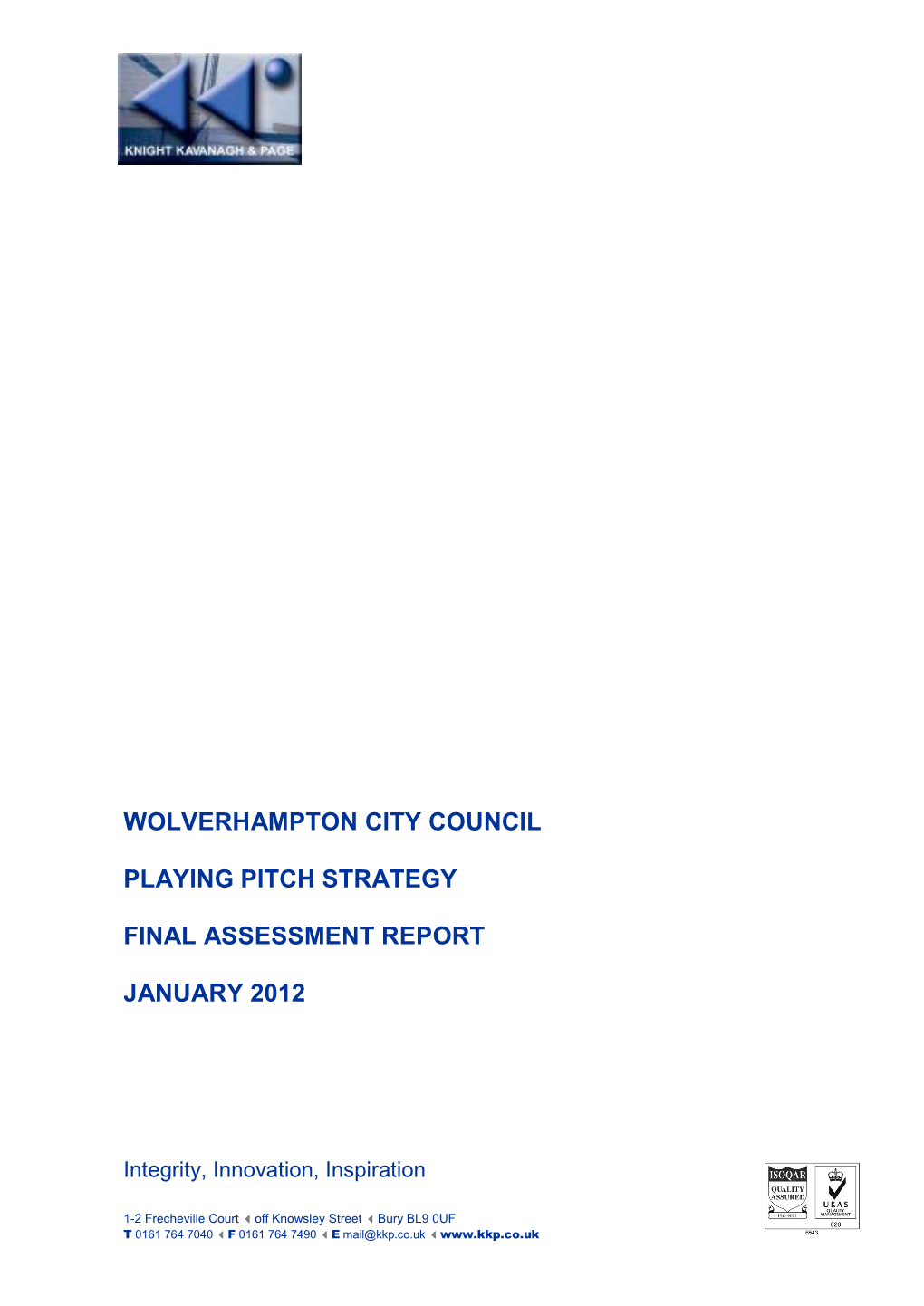 Wolverhampton City Council Playing Pitch Strategy Final Assessment