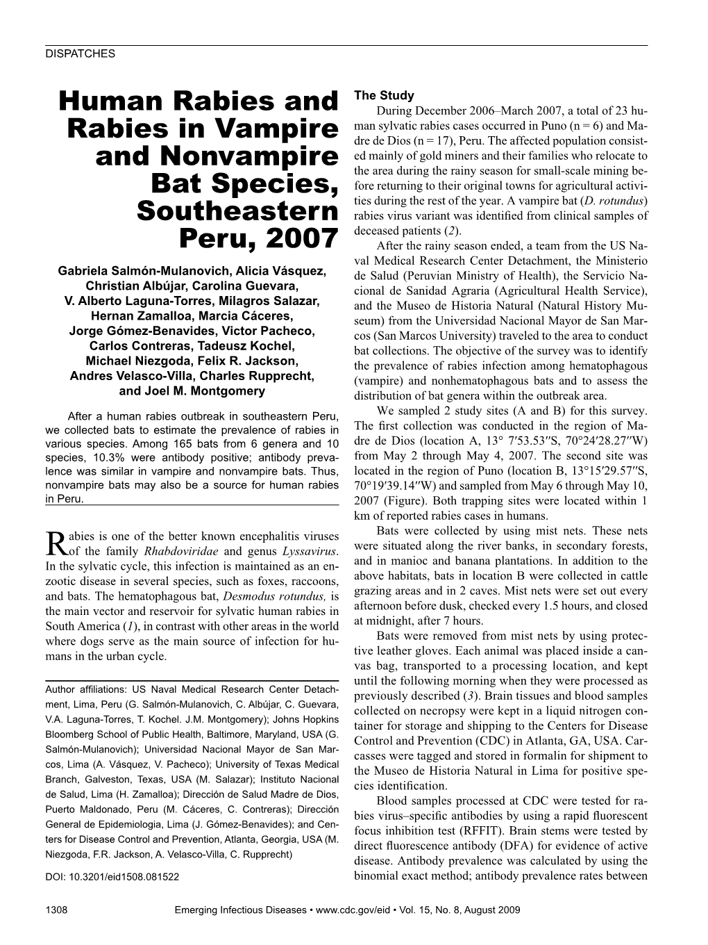 Human Rabies and Rabies in Vampire and Nonvampire Bat