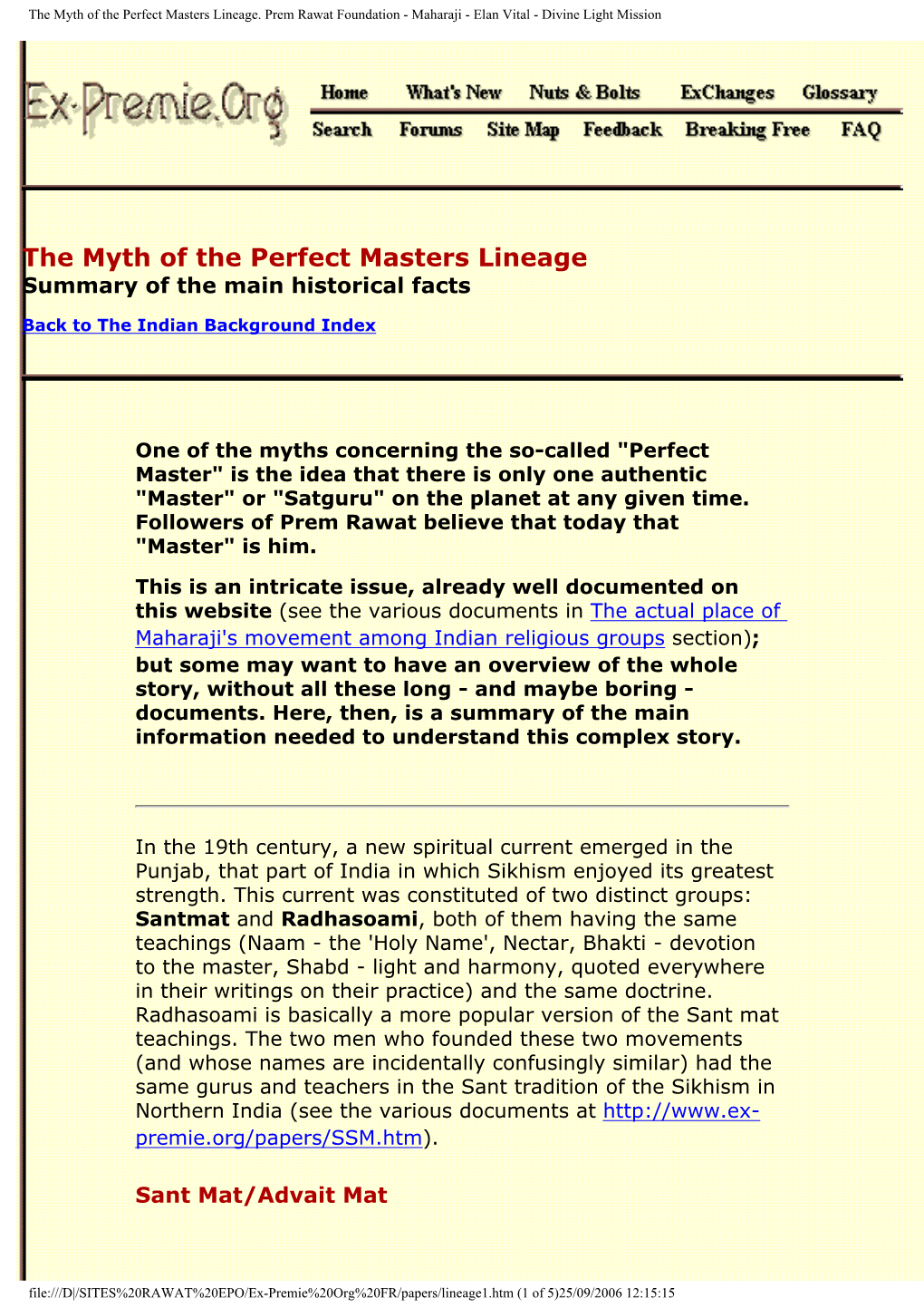 The Myth of the Perfect Masters Lineage. Prem Rawat Foundation - Maharaji - Elan Vital - Divine Light Mission