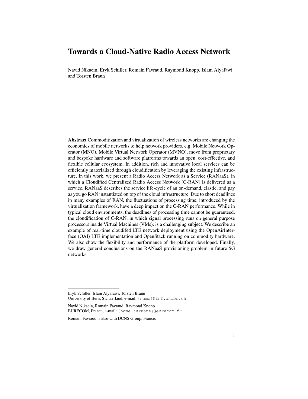 Towards a Cloud-Native Radio Access Network