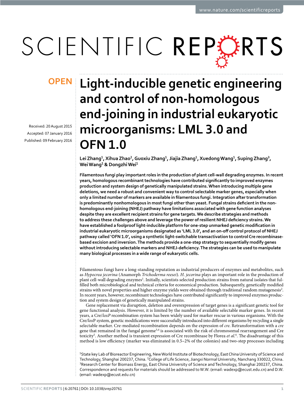 Light-Inducible Genetic Engineering and Control of Non-Homologous End