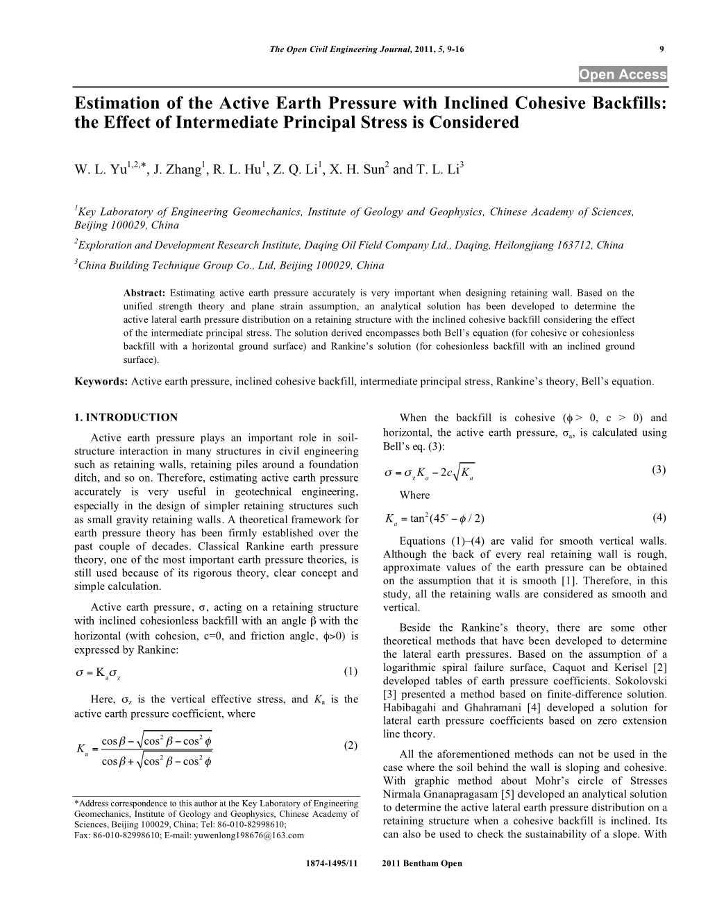 Estimation of the Active Earth Pressure with Inclined Cohesive Backfills: the Effect of Intermediate Principal Stress Is Considered