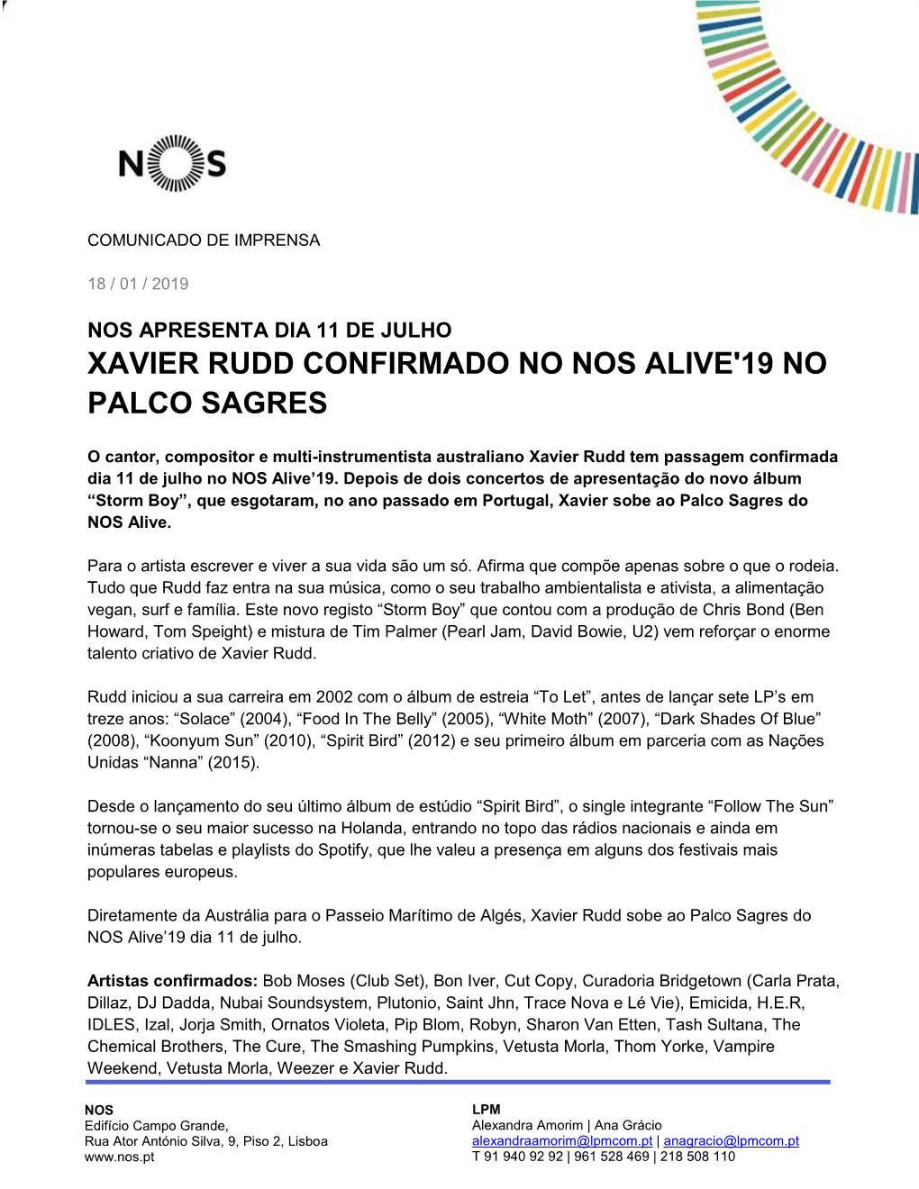 Xavier Rudd Confirmado No Nos Alive'19 No Palco Sagres