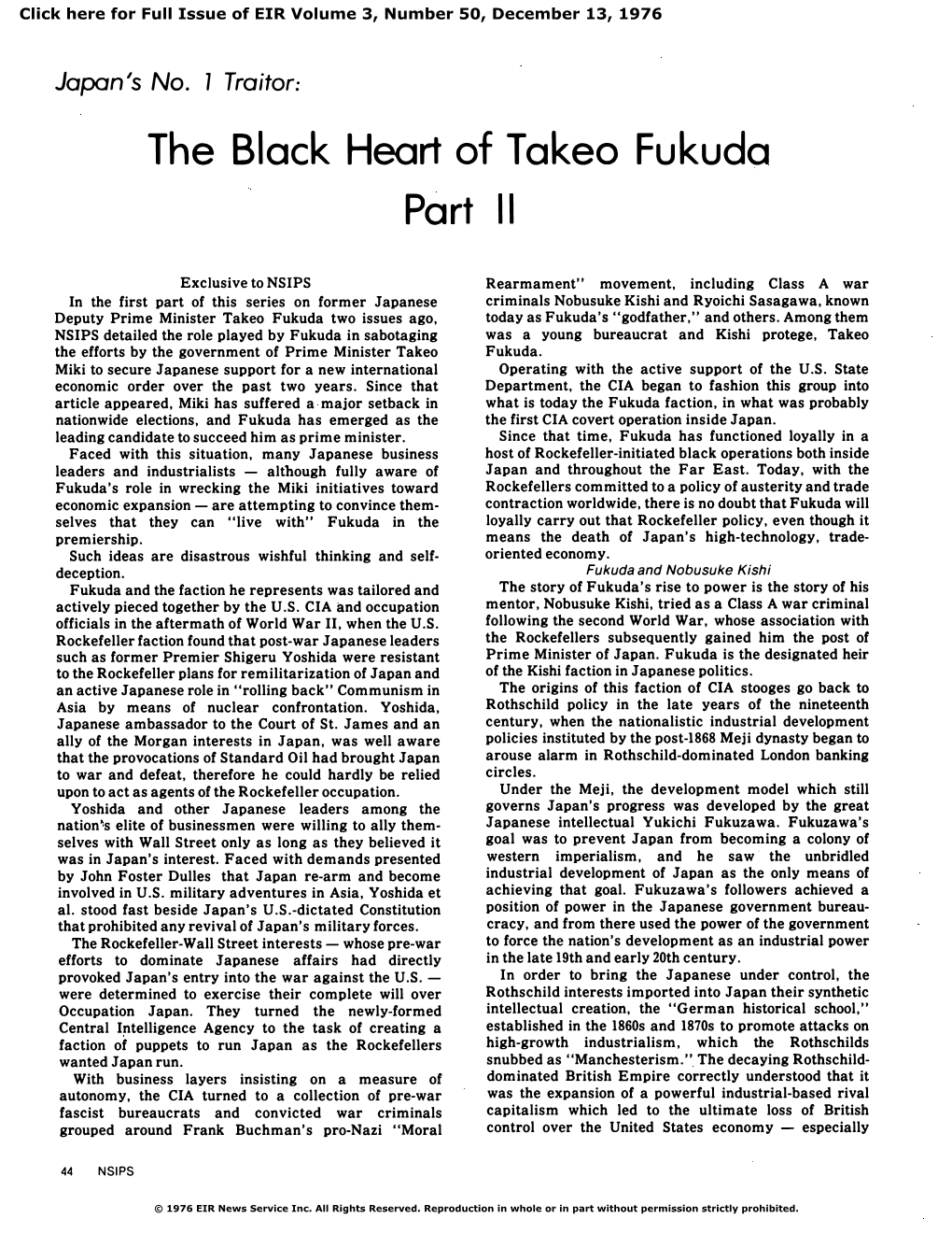 Japan's No. 1 Traitor: the Black Heart of Takeo Fukuda