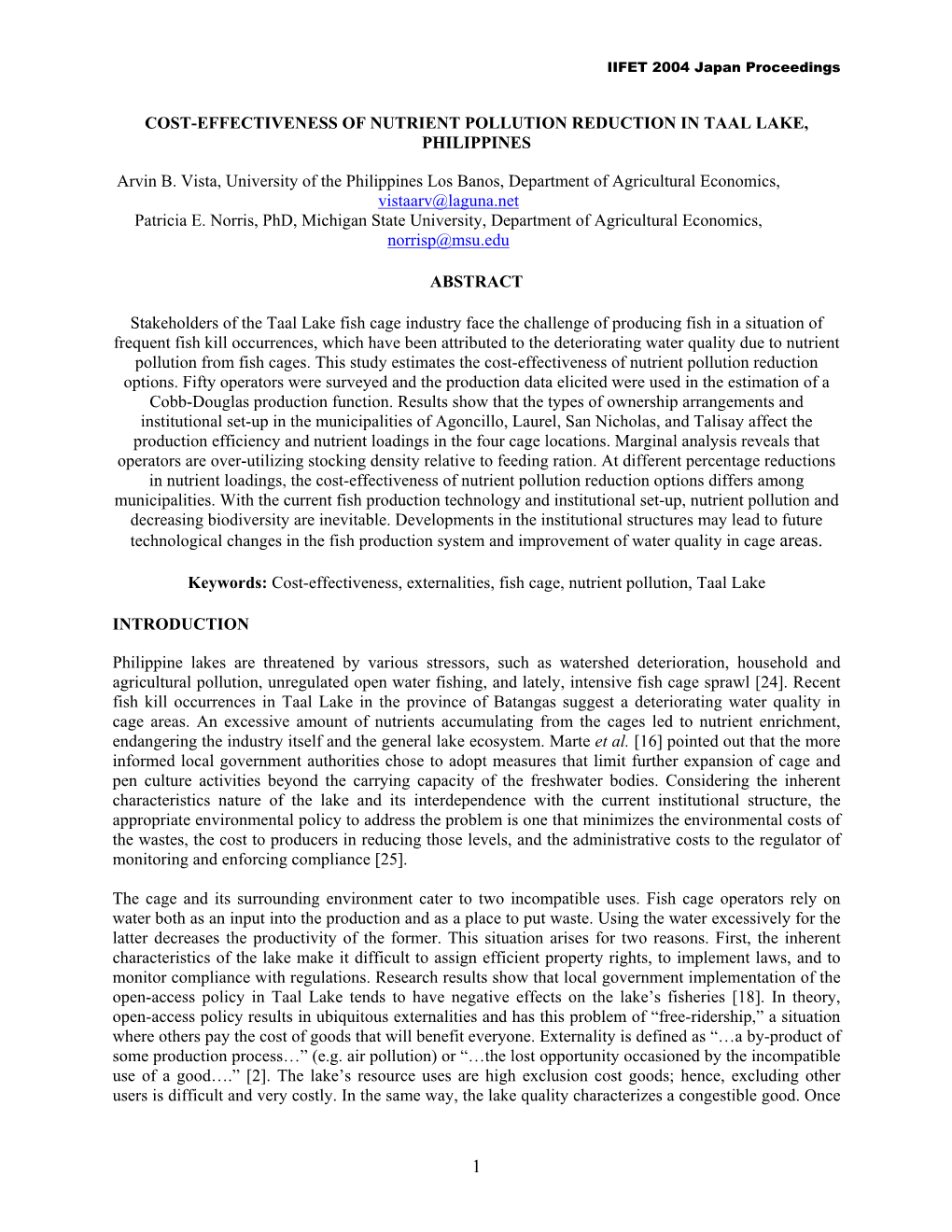 Cost-Effectiveness of Nutrient Pollution Reduction in Taal Lake, Philippines