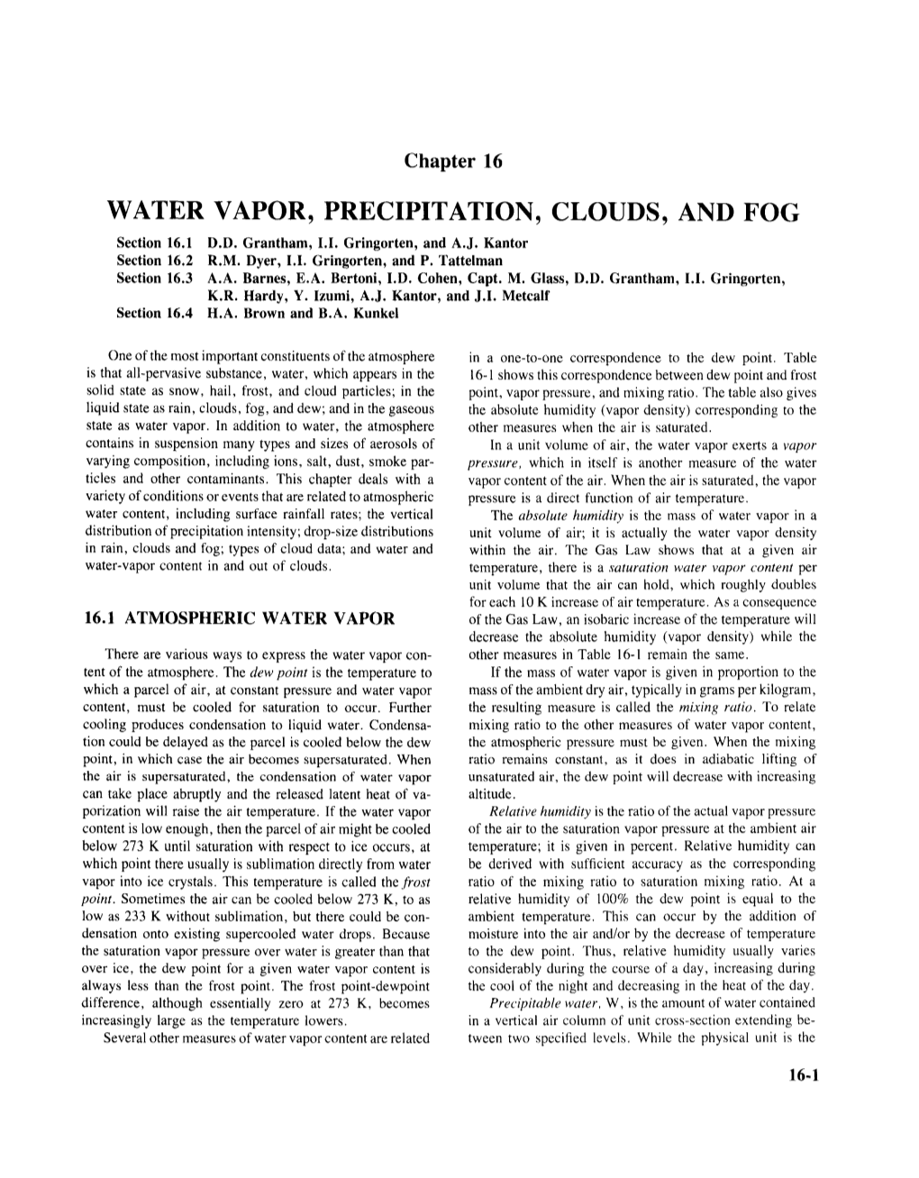 WATER VAPOR, PRECIPITATION, CLOUDS, and FOG Section 16.1 D.D