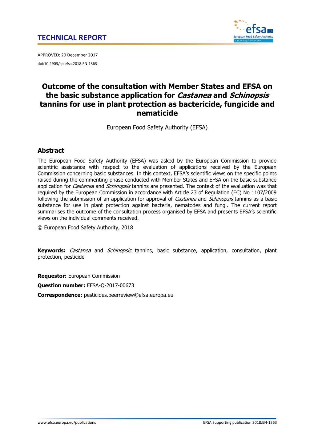 Outcome of the Consultation with Member States and EFSA On