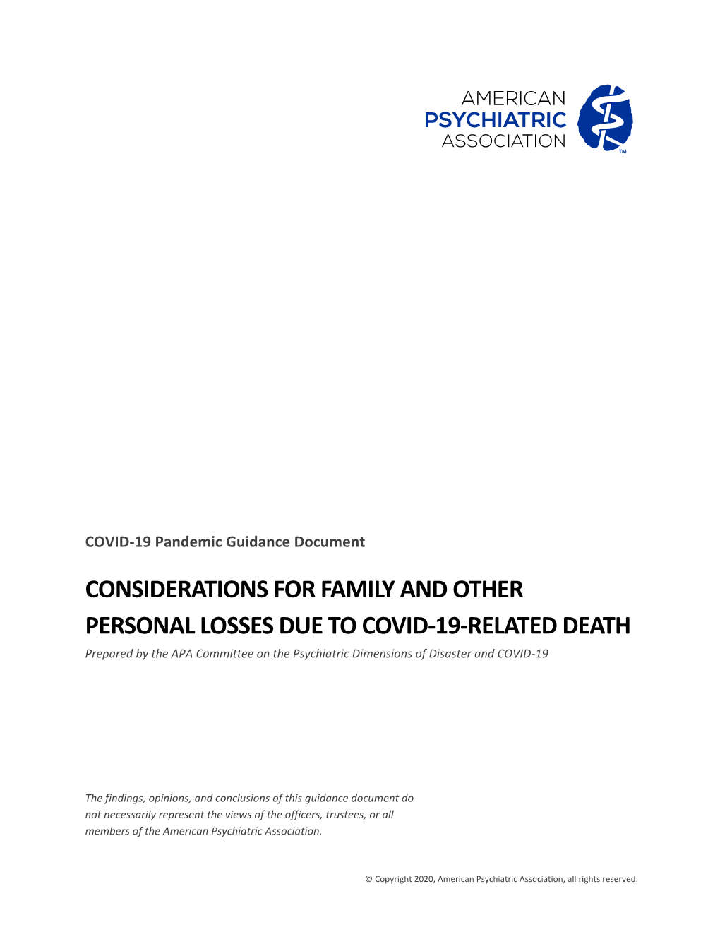 Considerations for Family and Other Personal Losses Due to COVID-19