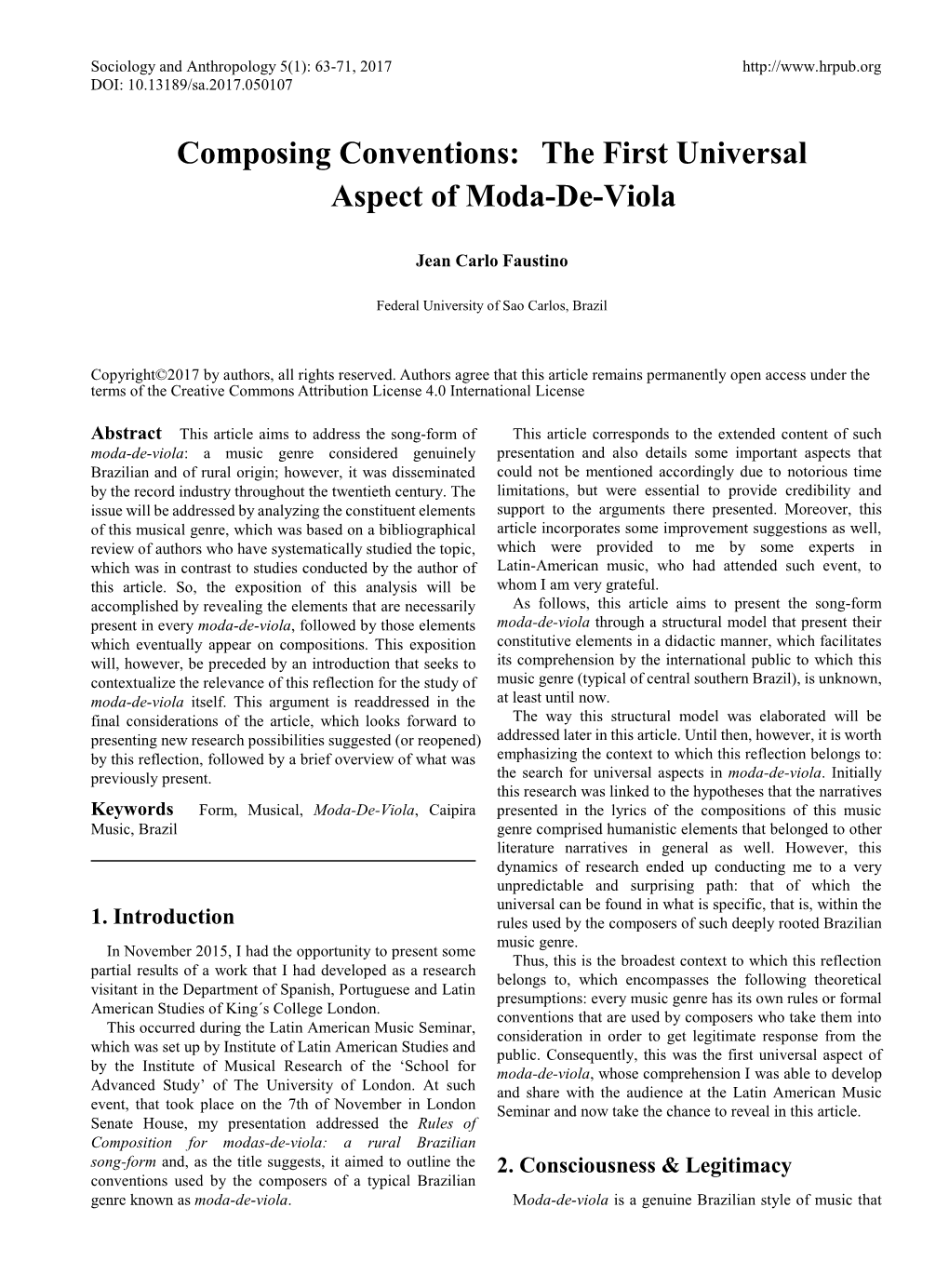 Composing Conventions: the First Universal Aspect of Moda-De-Viola