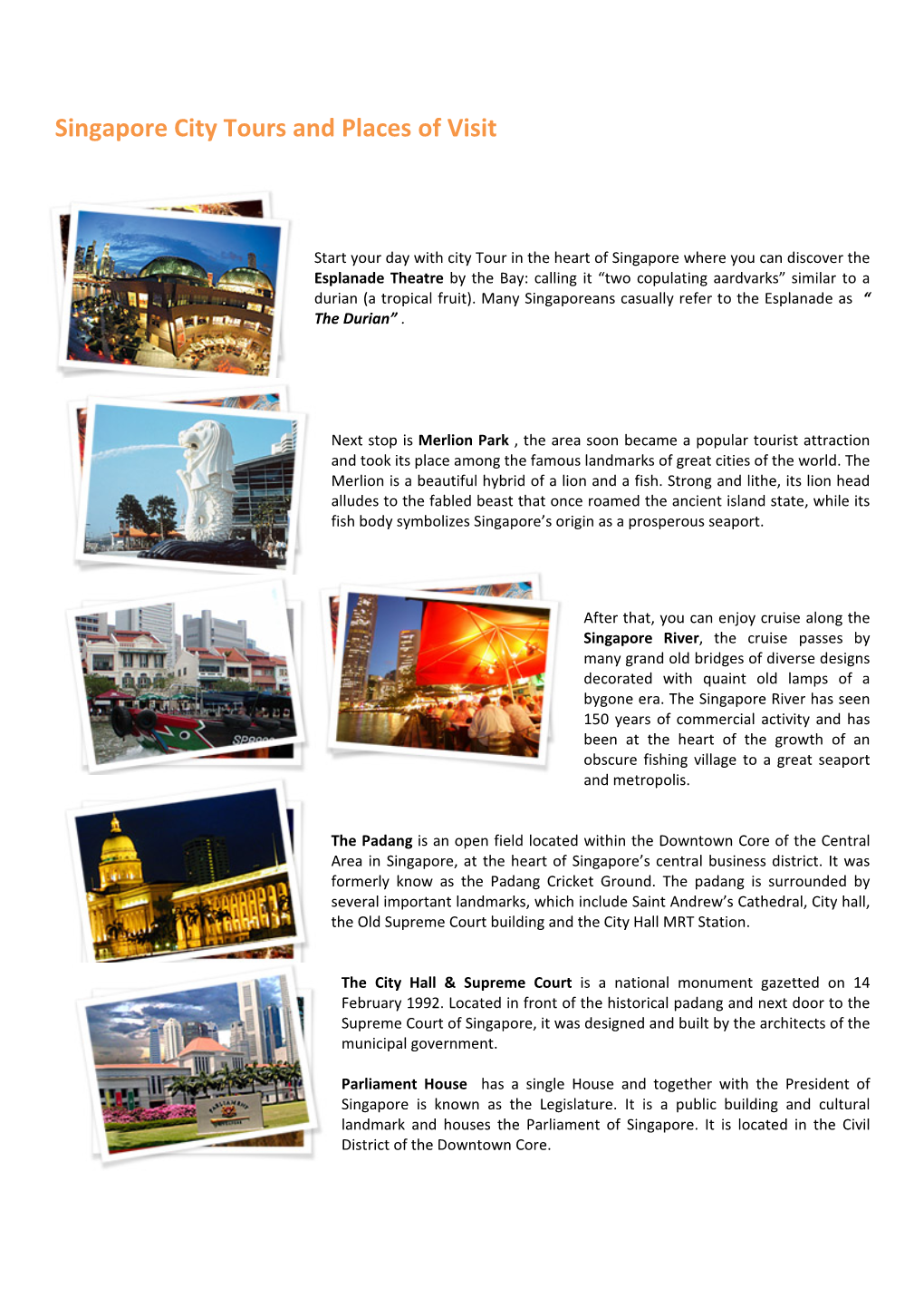 Singapore City Tours and Places of Visit