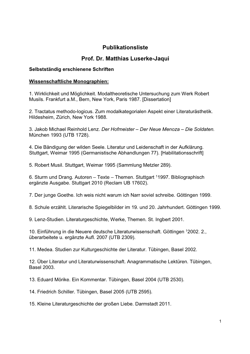 Publikationsliste Prof. Dr. Matthias Luserke-Jaqui