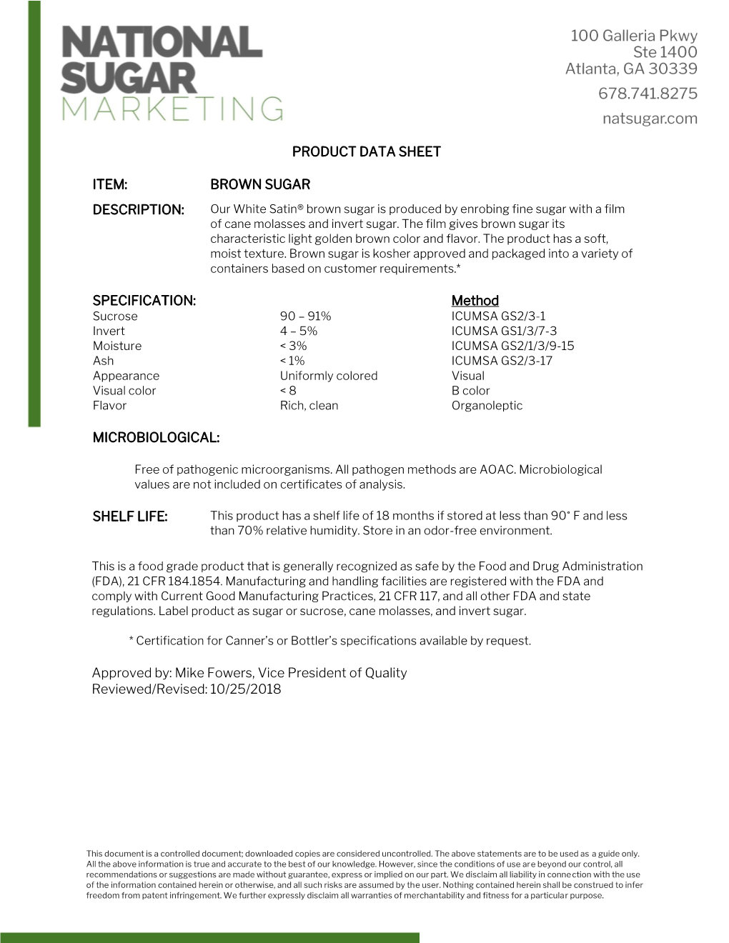 Brown Sugar Specification