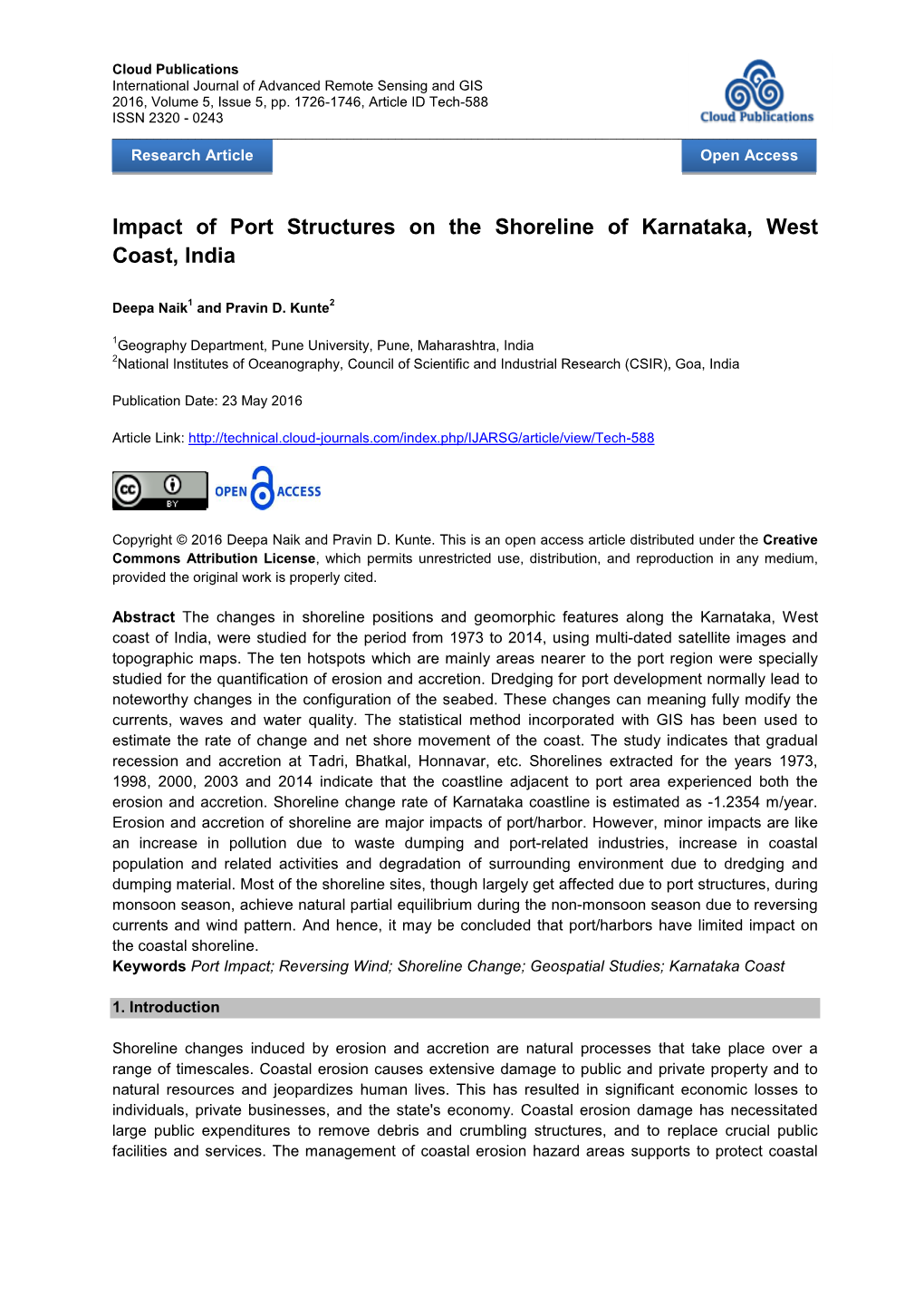 Impact of Port Structures on the Shoreline of Karnataka, West Coast, India