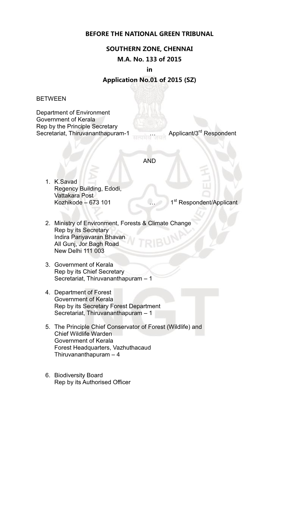 Before the National Green Tribunal Southern Zone